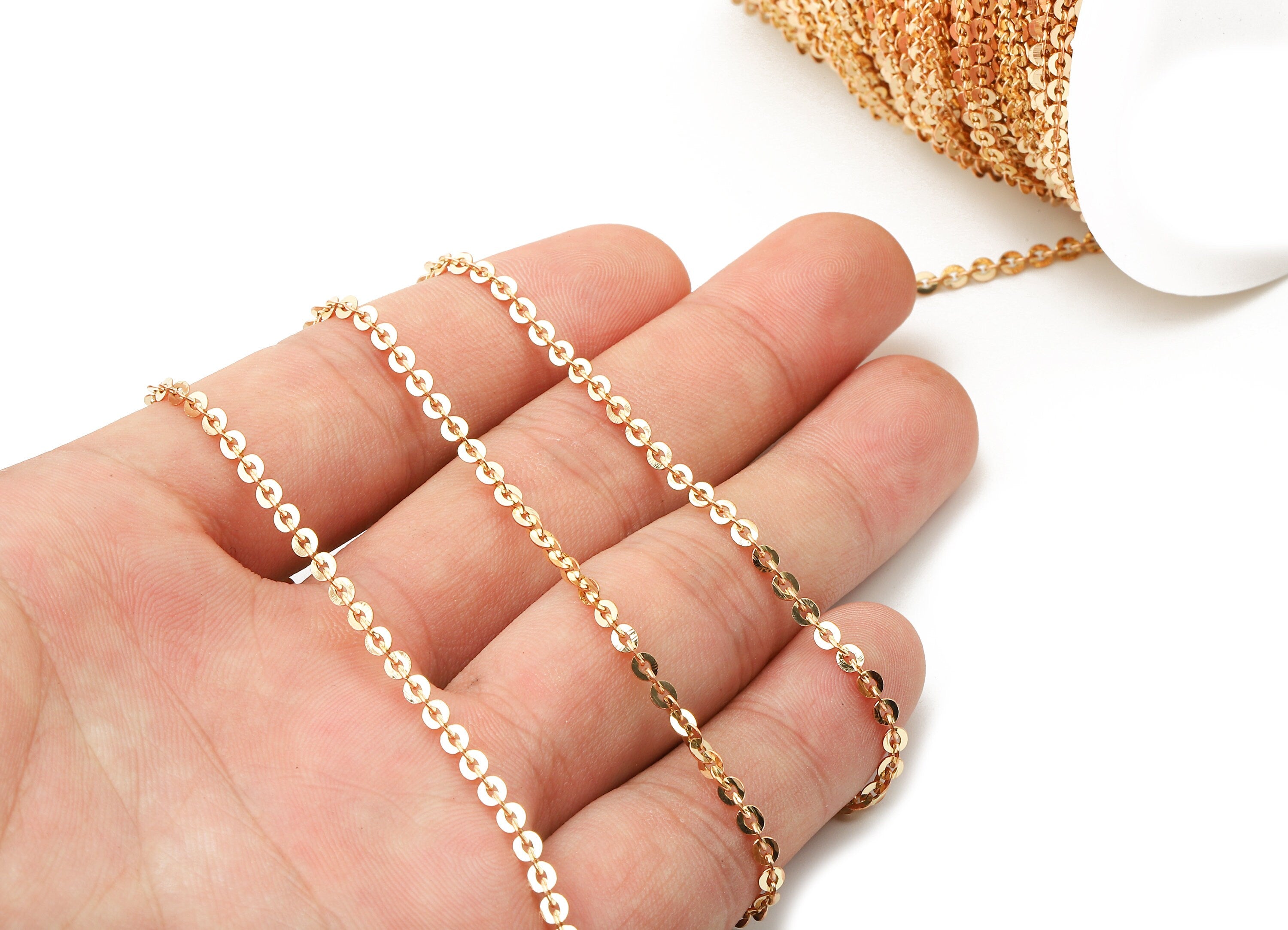 Flat Oval Cable Link Chain - Raw Brass Chain - Flake Cable Chain - 0.12" x 0.10" x 0.01" - for Necklace Bracelet Jewellery Making - CC1141 - DOMEDBAZAAR
