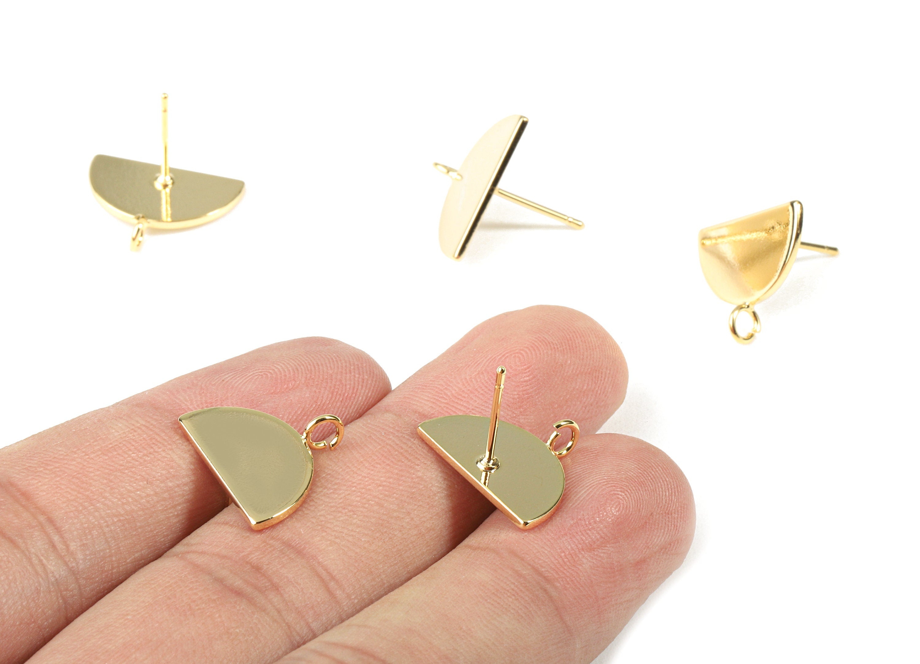 Brass Half Moon Earrings Post With Loops - Brass Semicircle Earrings stud - 18k Real Gold Plating Brass - 16.13x13.15x1.08mm - RGP2276 - DOMEDBAZAAR