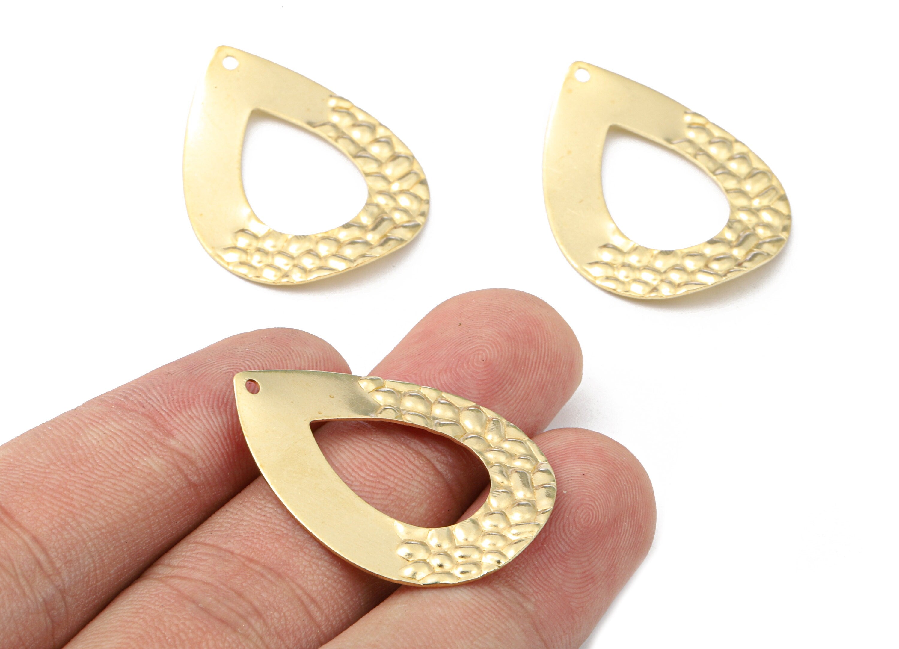 Brass Drop Charms - Raw Brass Wavy Drop Earrings and Pendant - Brass Drop Necklace - Jewelry Supplies - 31.87x24.63x0.75mm - PP2466 - DOMEDBAZAAR