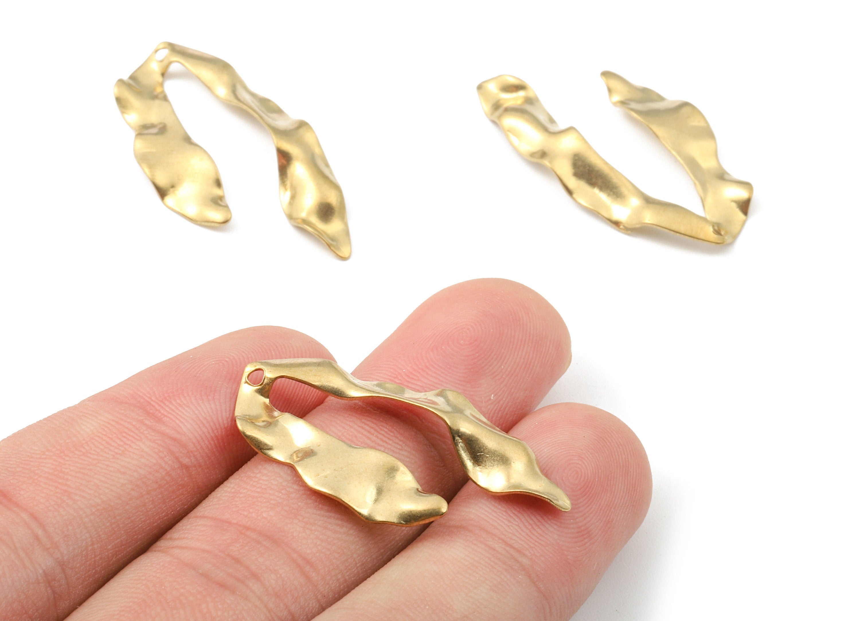 Brass Wavy U Charms - Raw Brass Wavy U Earrings and Pendant - Earring Findings - Jewelry Supplies - 33.98x17.77x2.38mm - PP2654 - DOMEDBAZAAR