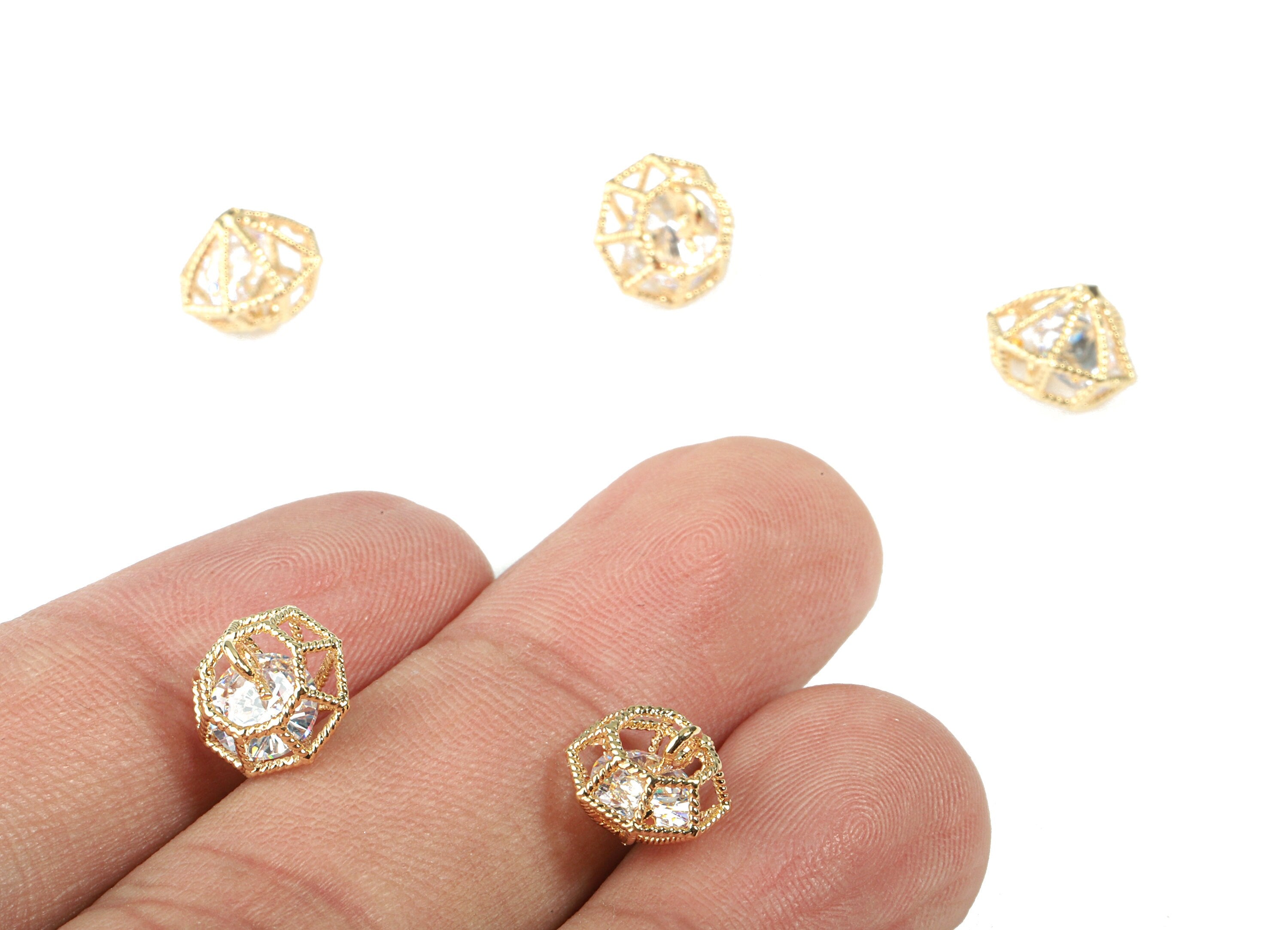 Brass Wire Mini Diamond Earring Charms With Glass - Brass Wire Mini Diamond Pendant - 18k Real Gold Plating Brass - 8.44x9x0.62mm - RGP2286 - DOMEDBAZAAR