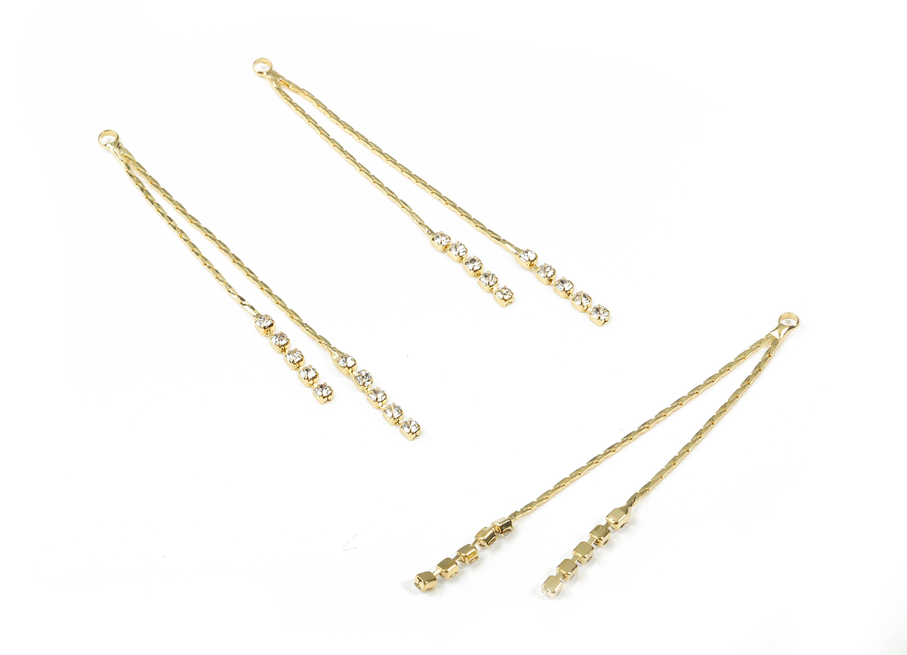 Brass Tassel Rhinestone Cup Chain Earring Charms - Brass Snake Chain Pendant - 18k Real Gold Plating Brass - 62.44x2.83x1.91mm - RGP2290 - DOMEDBAZAAR