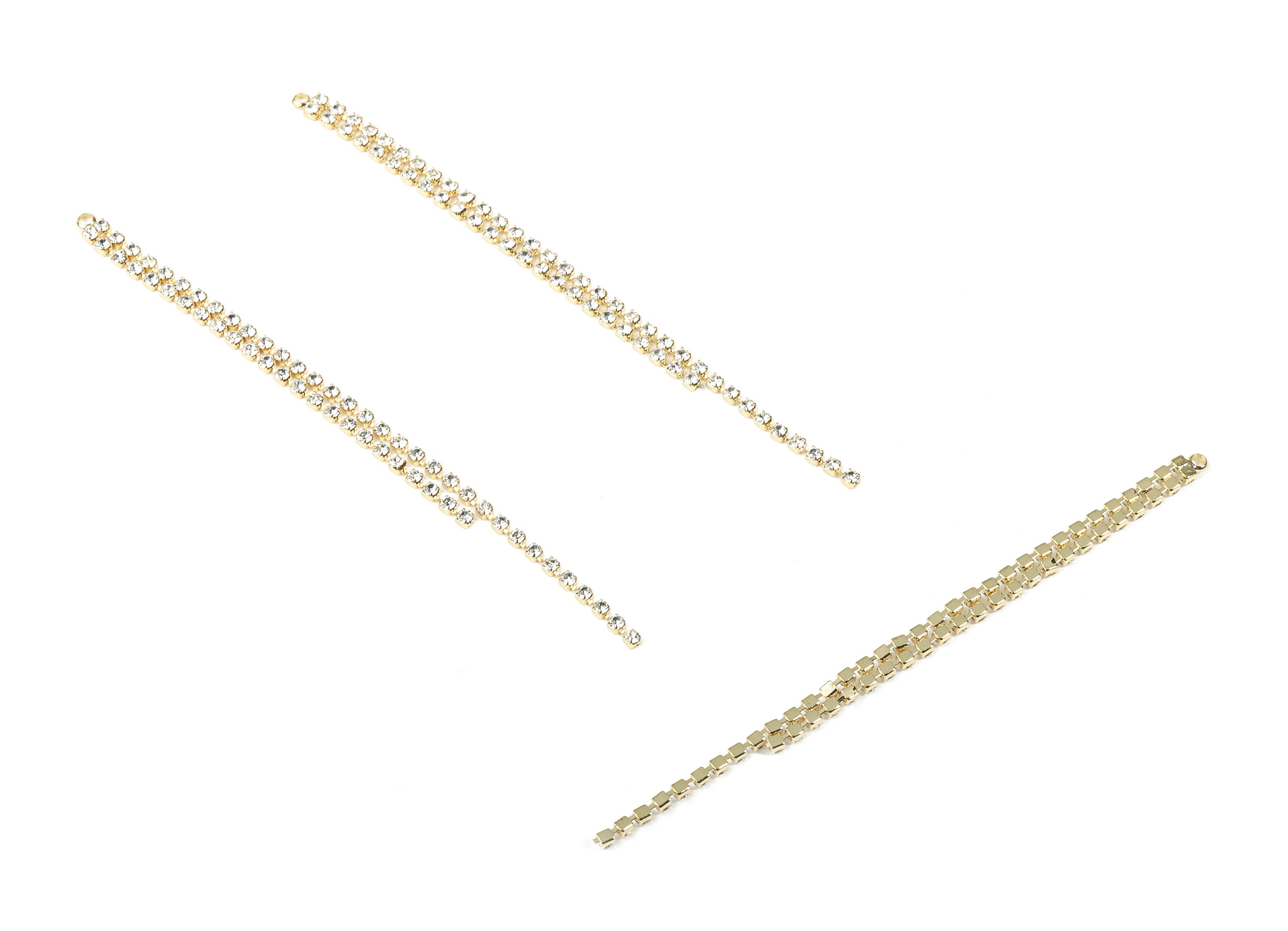 Brass Tassel Rhinestone Cup Chain Charms - Brass Rhinestone Cup Chain Pendant - 18k Real Gold Plating Brass - 104x4.21x1.97mm - RGP2296 - DOMEDBAZAAR