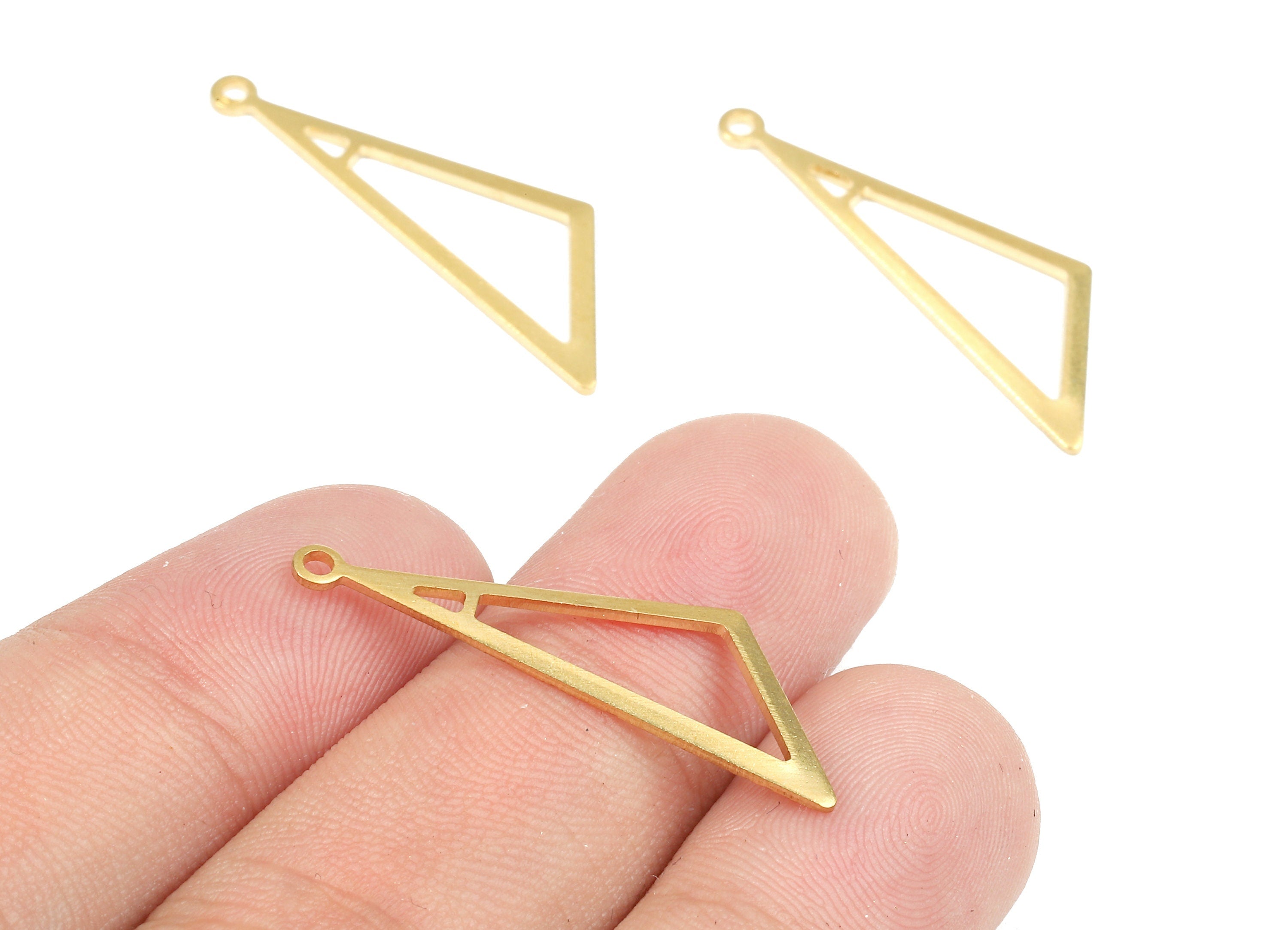 Brass Triangle Charms - Raw Brass Triangle Earrings and Pendant - Brass Triangle Necklace - Jewelry Supplies - 32.31x10.37x1.21mm - PP2549 - DOMEDBAZAAR