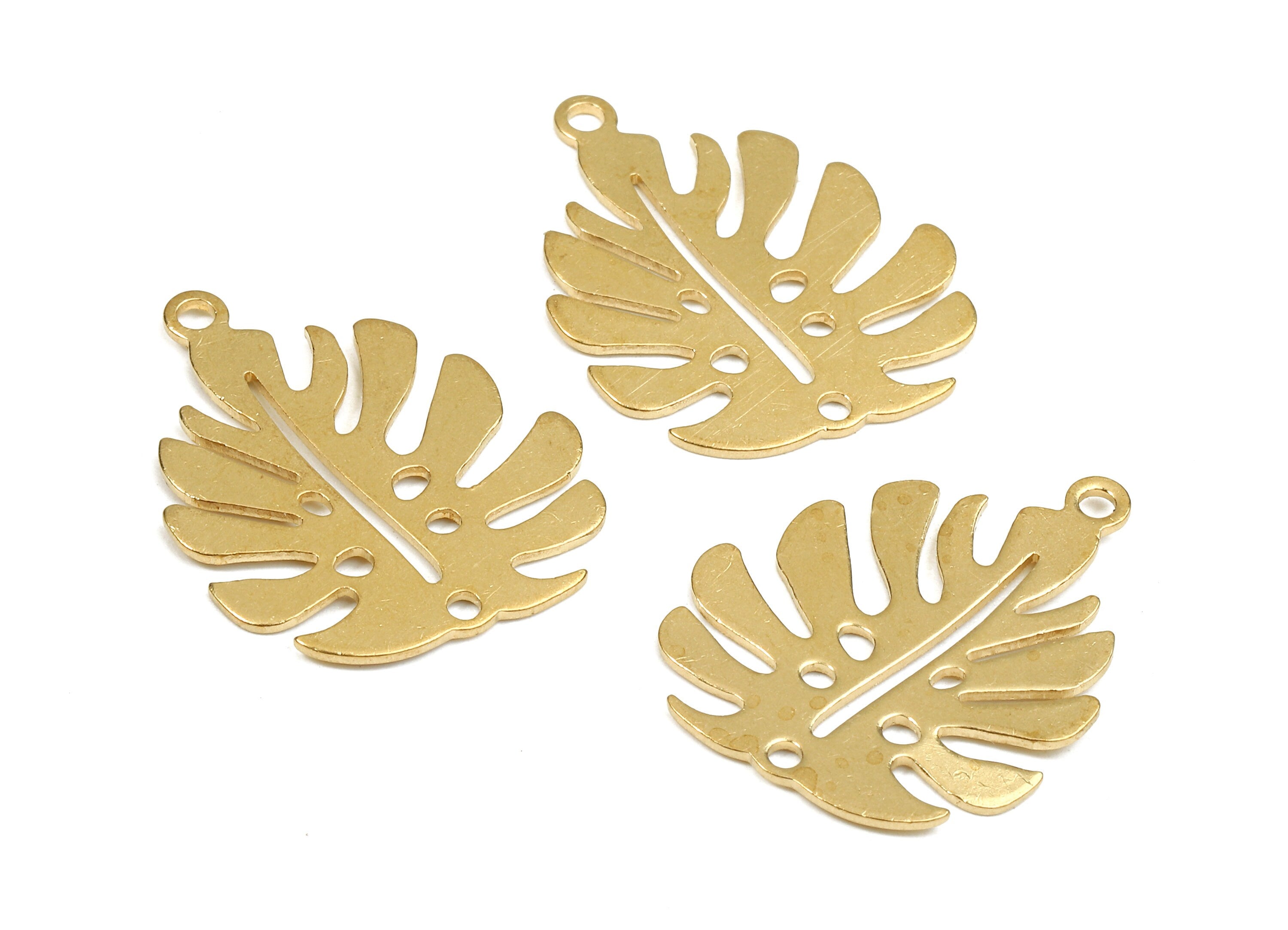 Brass Monstera Charms - Raw Brass Leaf  Earrings and Pendant - Brass Leaf  Necklace - Jewelry Supplies - 24.45x20.13x0.78mm - PP2504 - DOMEDBAZAAR