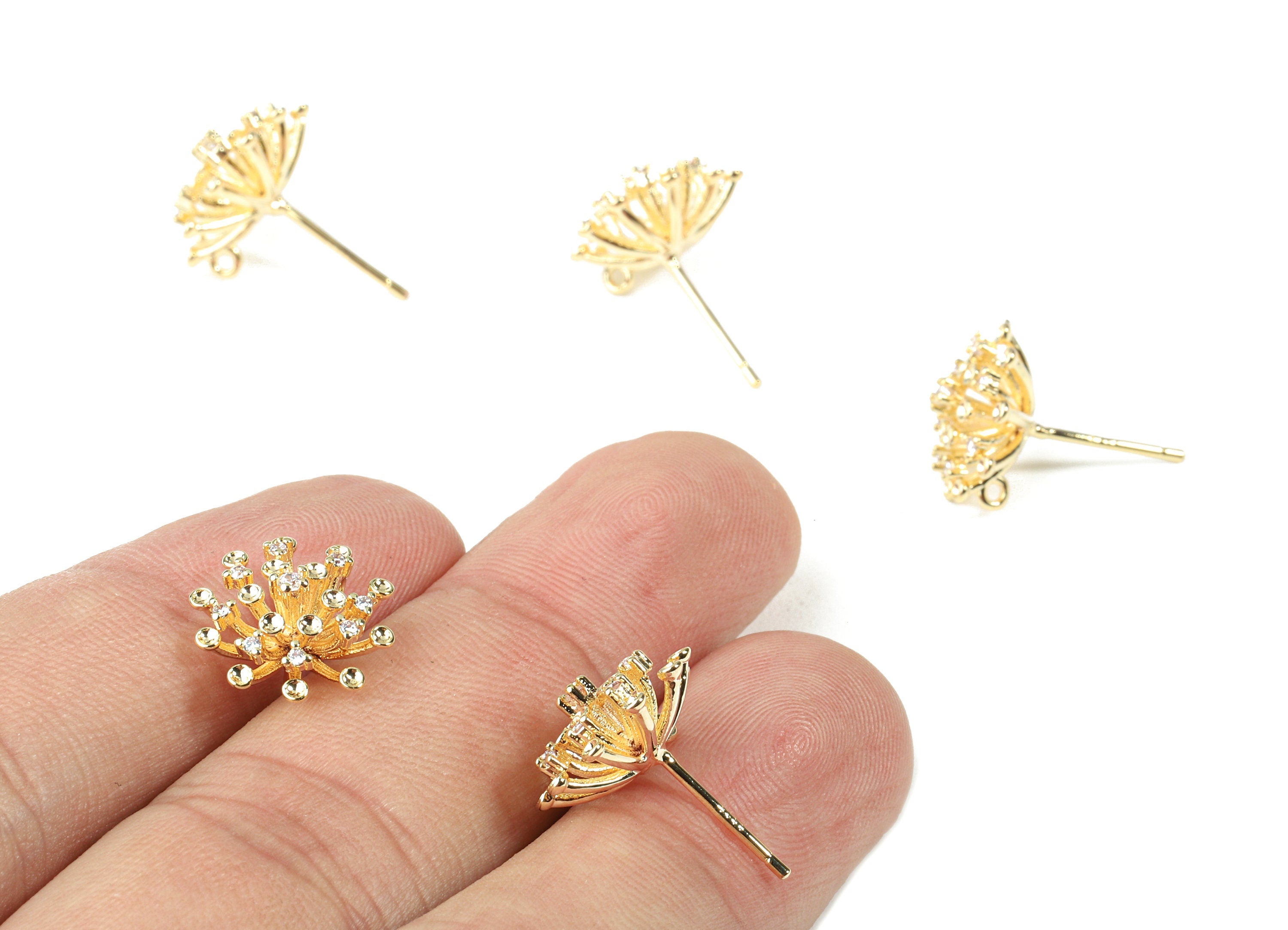 Brass Flower Earring Stud With Glasses - Brass Flower Earring Post With Loop - 18k Real Gold Plating Brass - 13.08x13.08x7.6mm - RGP2275 - DOMEDBAZAAR