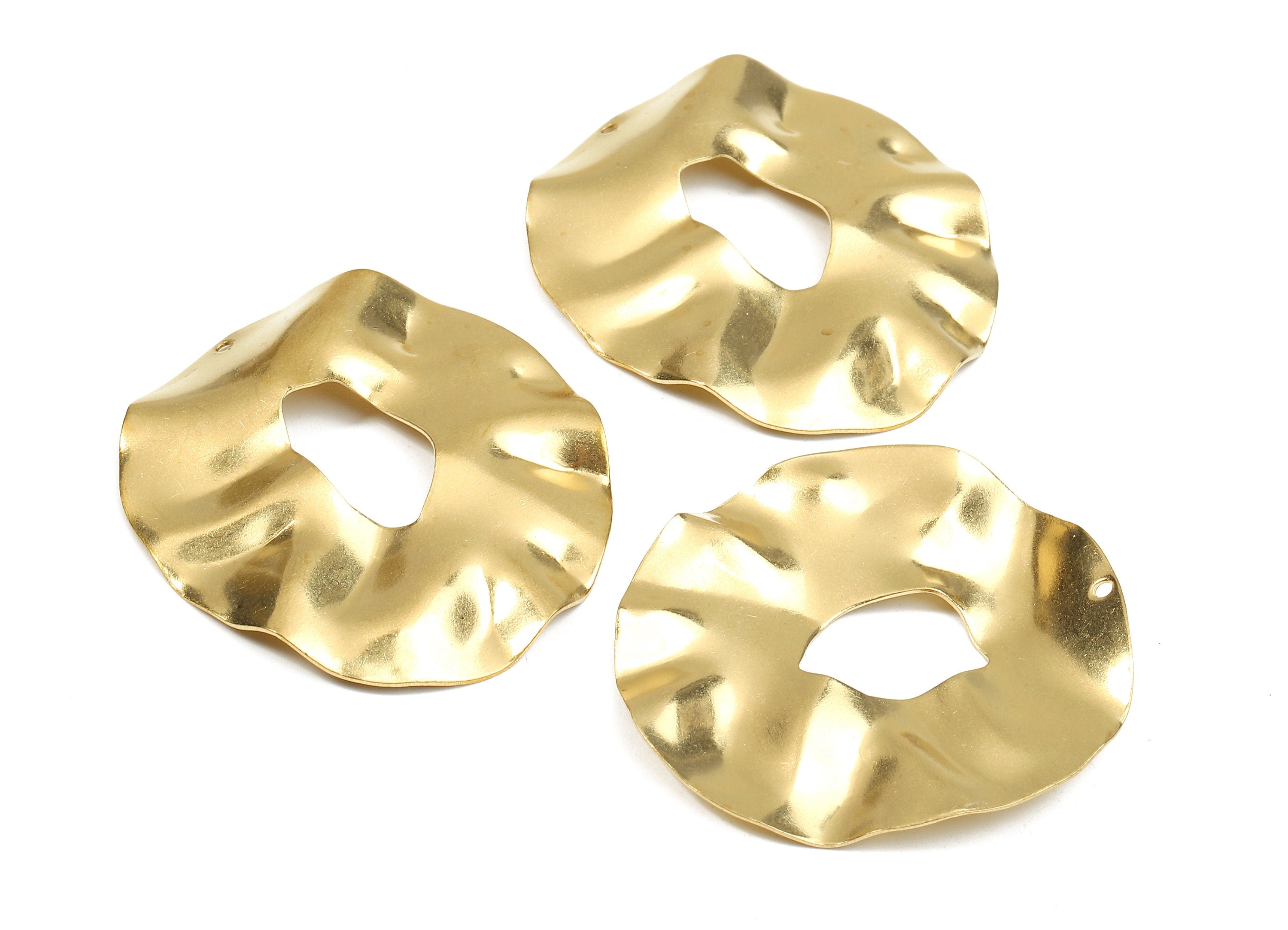 Brass Wavy Circle Charms - Raw Brass Wavy Circle Earrings and Pendant - Earring Findings - Jewelry Supplies - 39.54x38.77x2.06mm - PP2670 - DOMEDBAZAAR