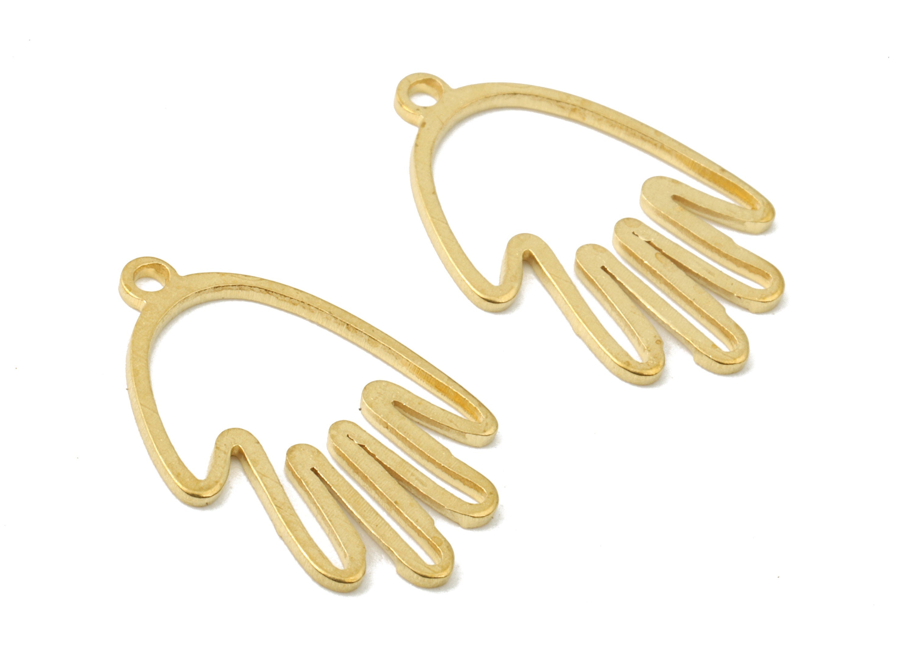 Brass Hand Charms - Raw Brass Hollow Hand Earrings and Pendant - Brass Hand Necklace - Jewelry Supplies - 20.39x13.6x1.17mm - PP2606 - DOMEDBAZAAR