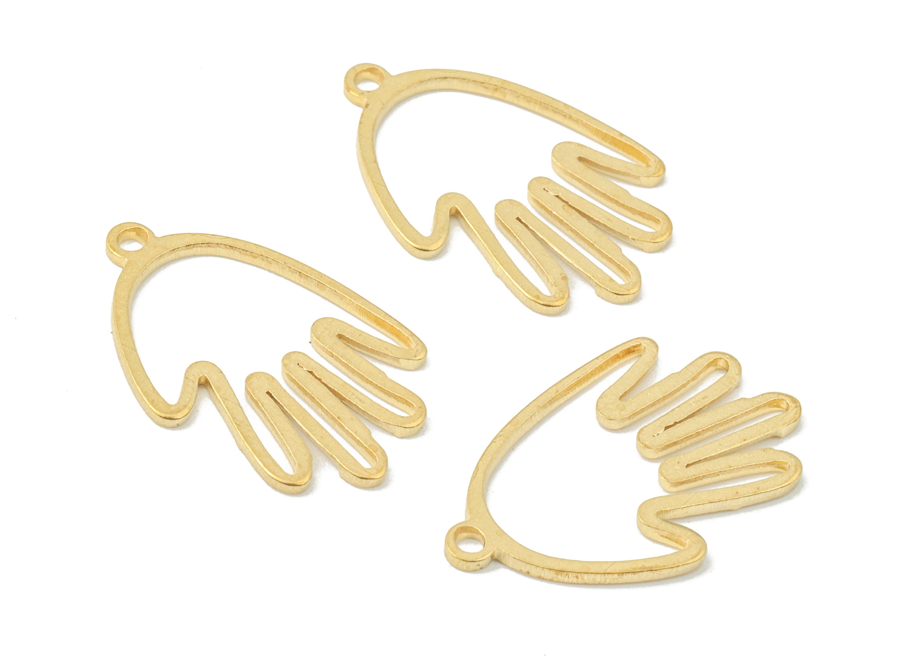 Brass Hand Charms - Raw Brass Hollow Hand Earrings and Pendant - Brass Hand Necklace - Jewelry Supplies - 20.39x13.6x1.17mm - PP2606 - DOMEDBAZAAR
