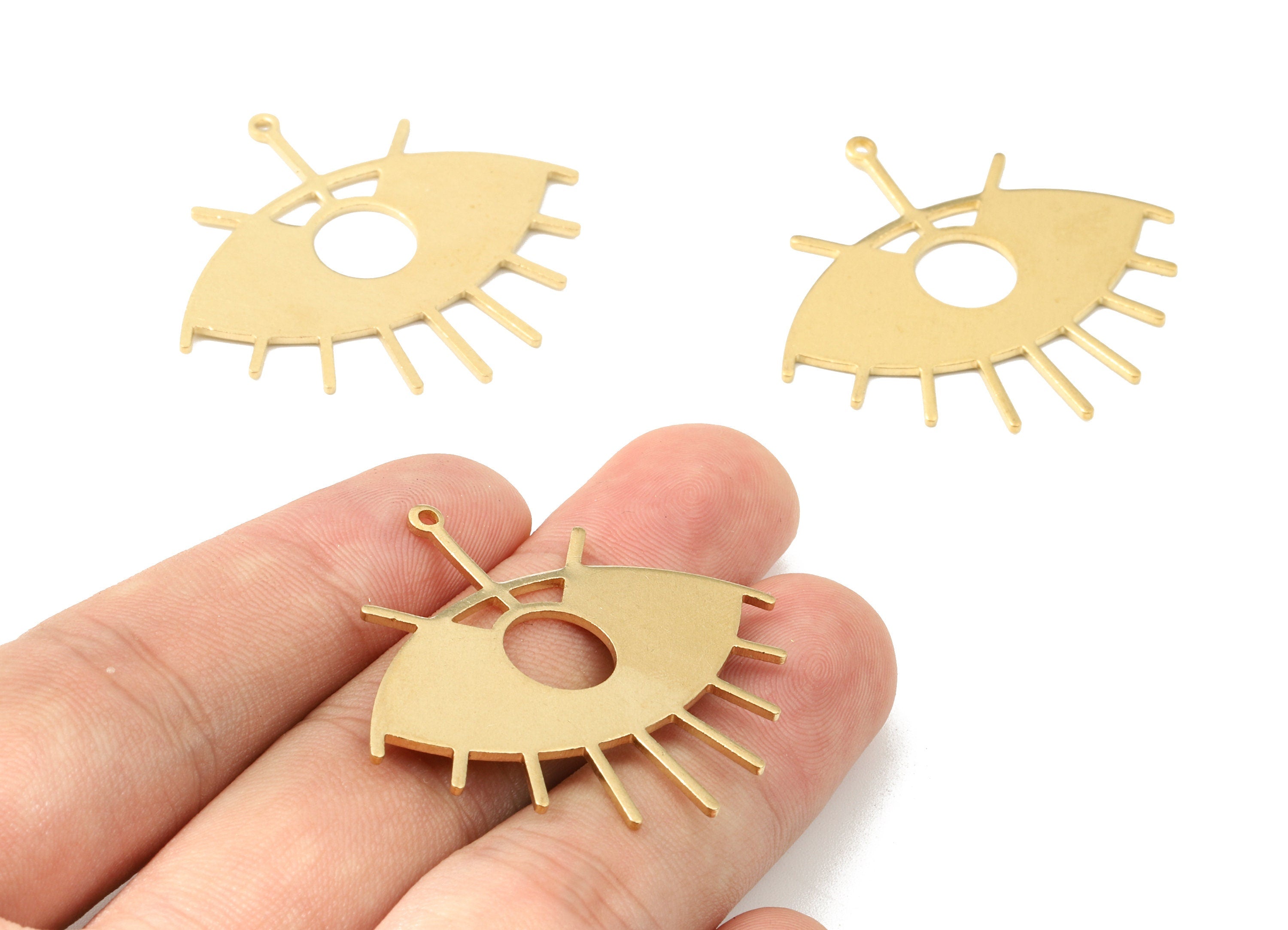 Brass Eye Charms - Raw Brass Eye Earring and Pendant - Brass Eye Necklace - Jewelry Supplies - 41.47x37.82x1.39mm - PP2674 - DOMEDBAZAAR
