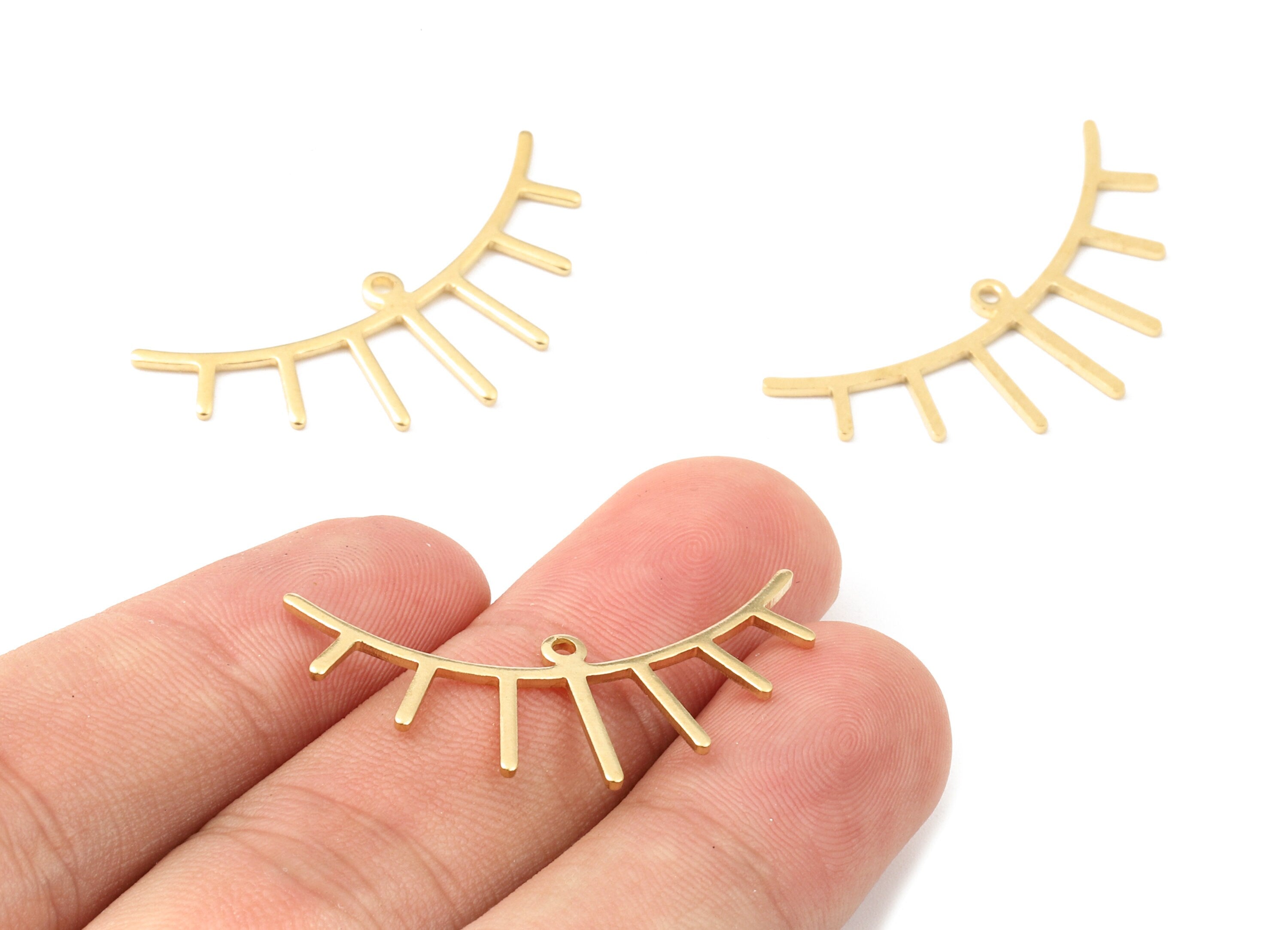 Brass Eyelash Charms - Raw Brass Eyelash Earrings and Pendant - Brass Sun Necklace - Jewelry Supplies - 34.82x14.41x1.17mm - PP2676 - DOMEDBAZAAR