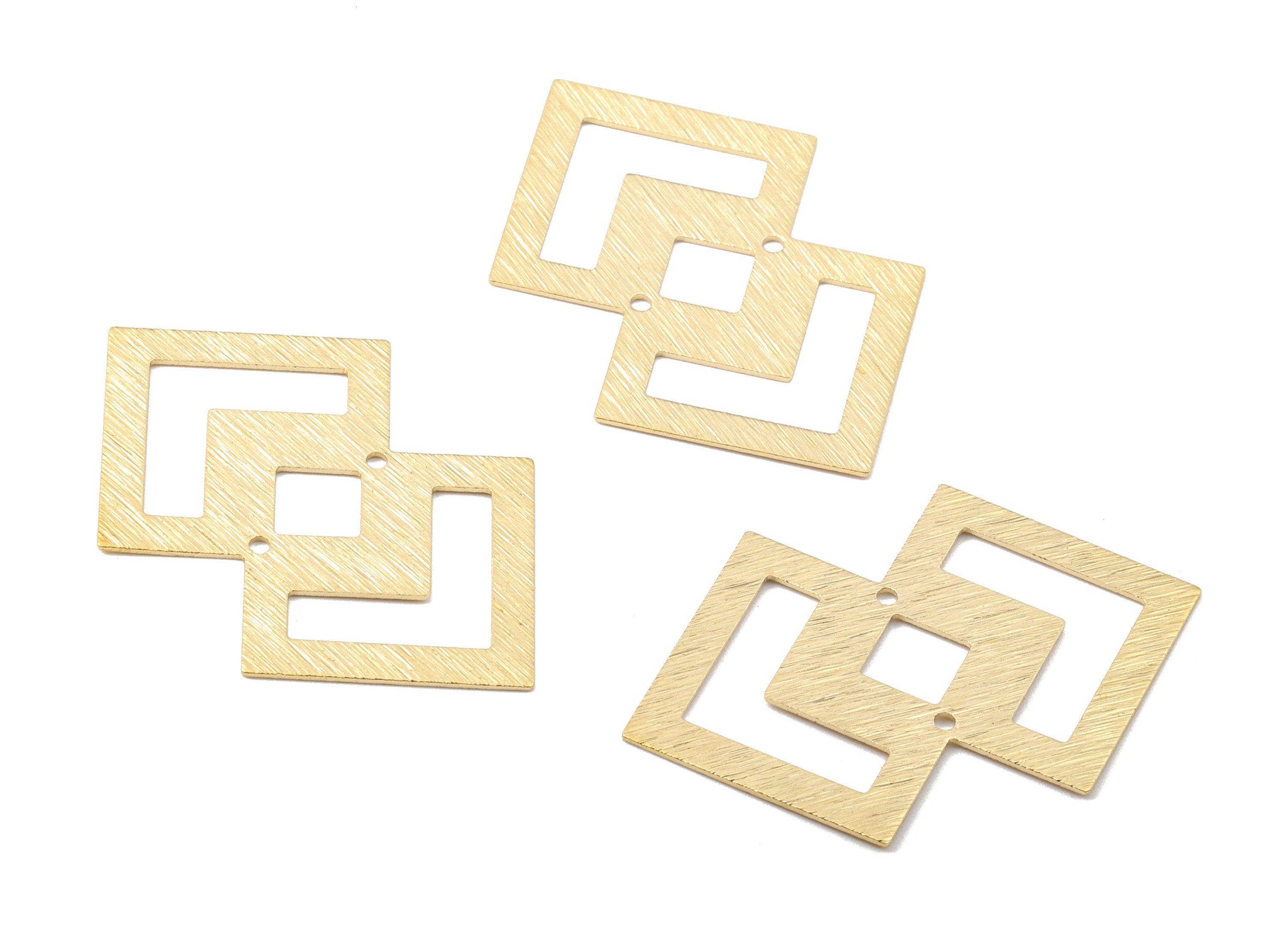 Brass Double Square Connectors - Raw Brass Textured Pendant and Necklace - Brass Earring Connectors - 2 Holes - 42.39x27.94x0.7mm - PP2520 - DOMEDBAZAAR