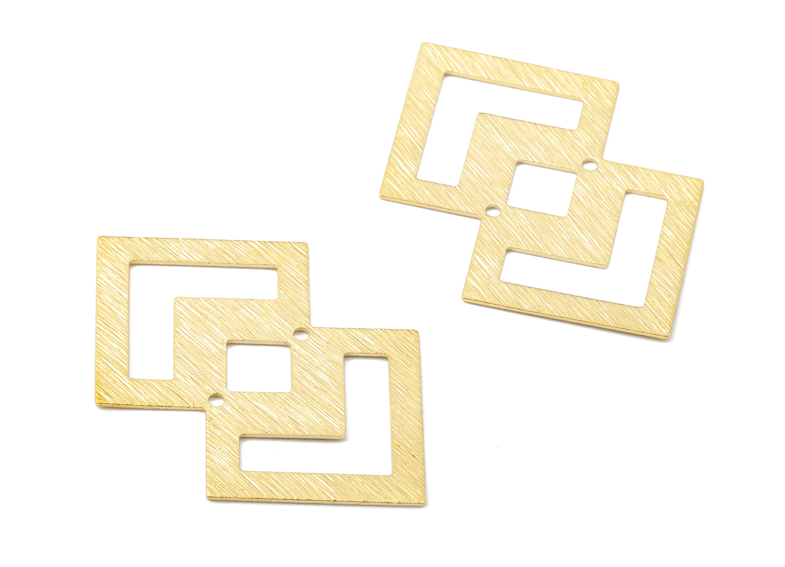 Brass Double Square Connectors - Raw Brass Textured Pendant and Necklace - Brass Earring Connectors - 2 Holes - 42.39x27.94x0.7mm - PP2520 - DOMEDBAZAAR