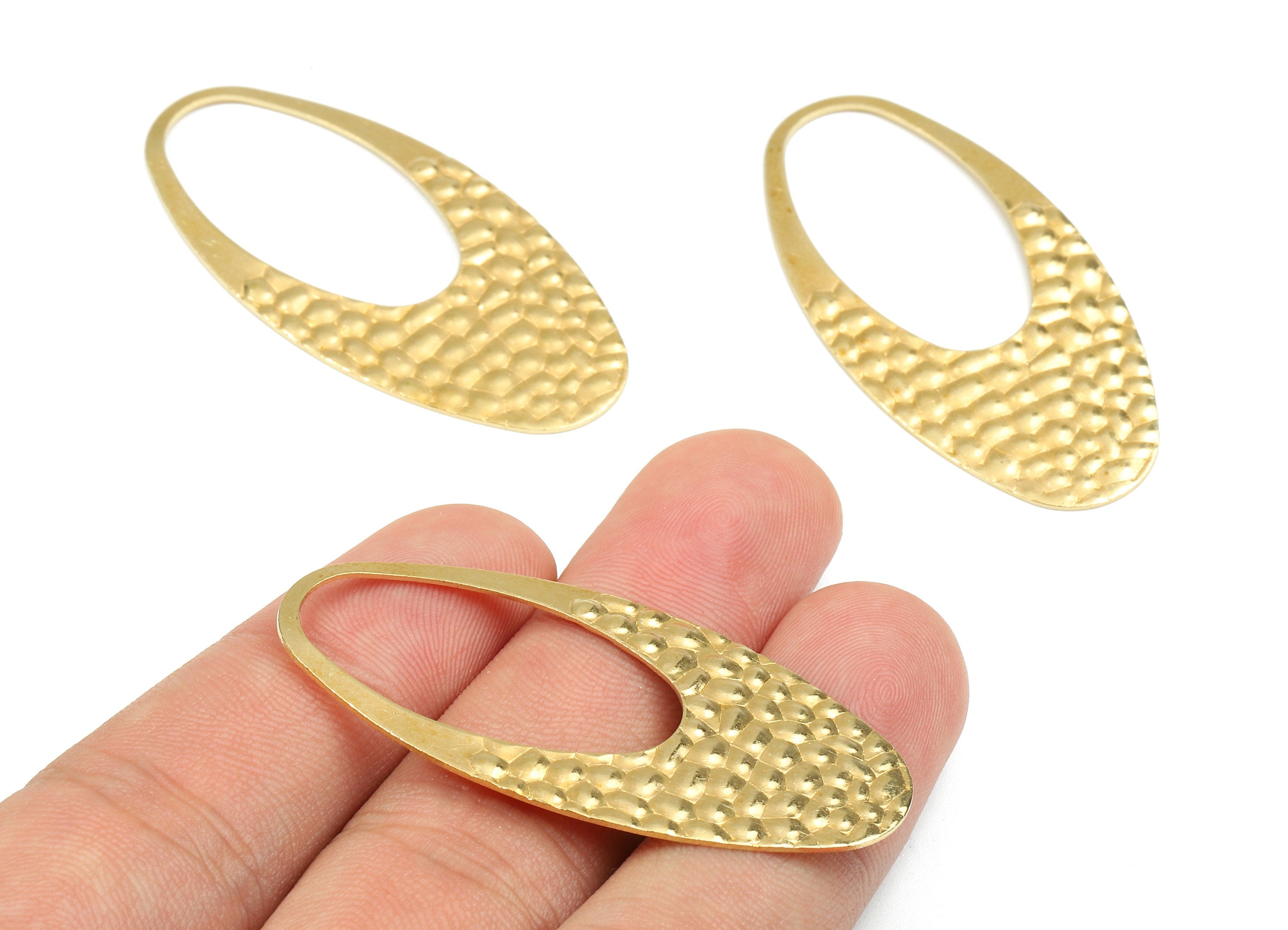 Brass Wavy Oval Charms - Raw Brass Oval Earrings and Pendant - Earring Findings - Jewelry Supplies - 48.82x23.69x0.75mm - PP2443 - DOMEDBAZAAR