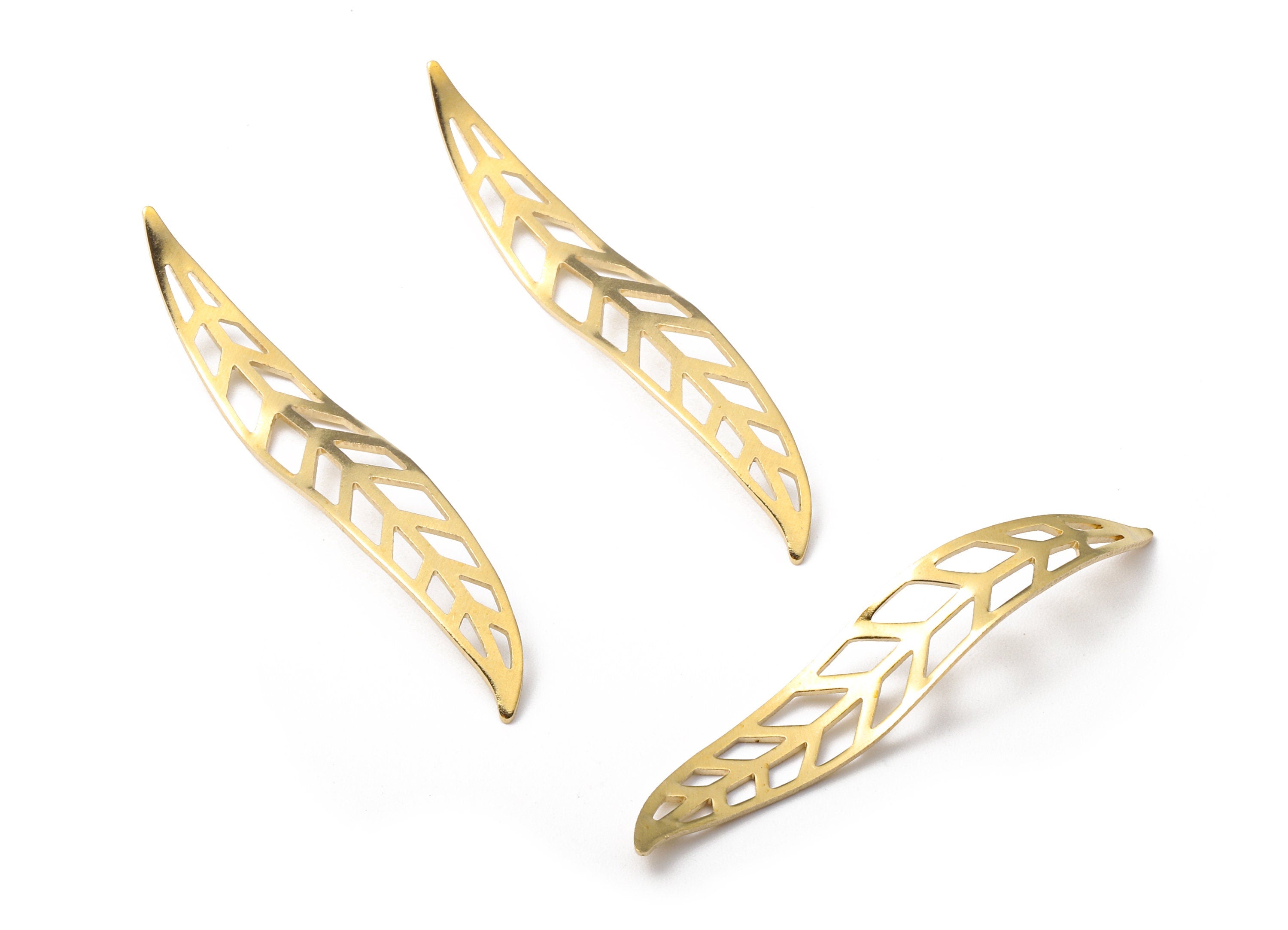 Brass Wavy Leaf Charms - Raw Brass Leaf Earring and Pendant - Brass Leaf Necklace Connectors - Jewelry Supplies - 54.08x8.81x0.93mm - PP2691 - DOMEDBAZAAR