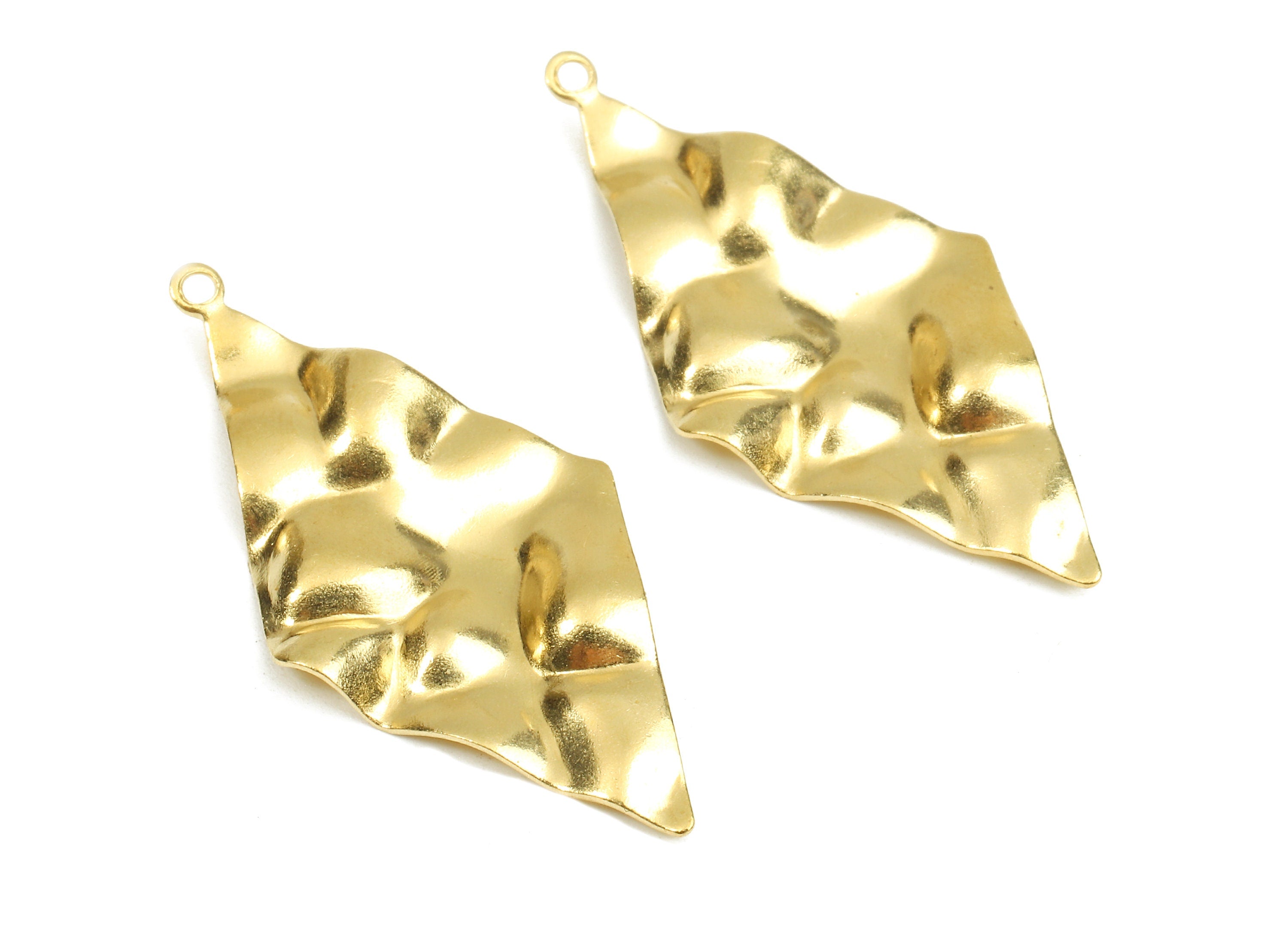 Brass Diamond Charms - Raw Brass Diamond Earrings and Pendant - Brass Wavy Diamond Necklace - Jewelry Supplies - 38.7x18.8x2.01mm - PP2666 - DOMEDBAZAAR