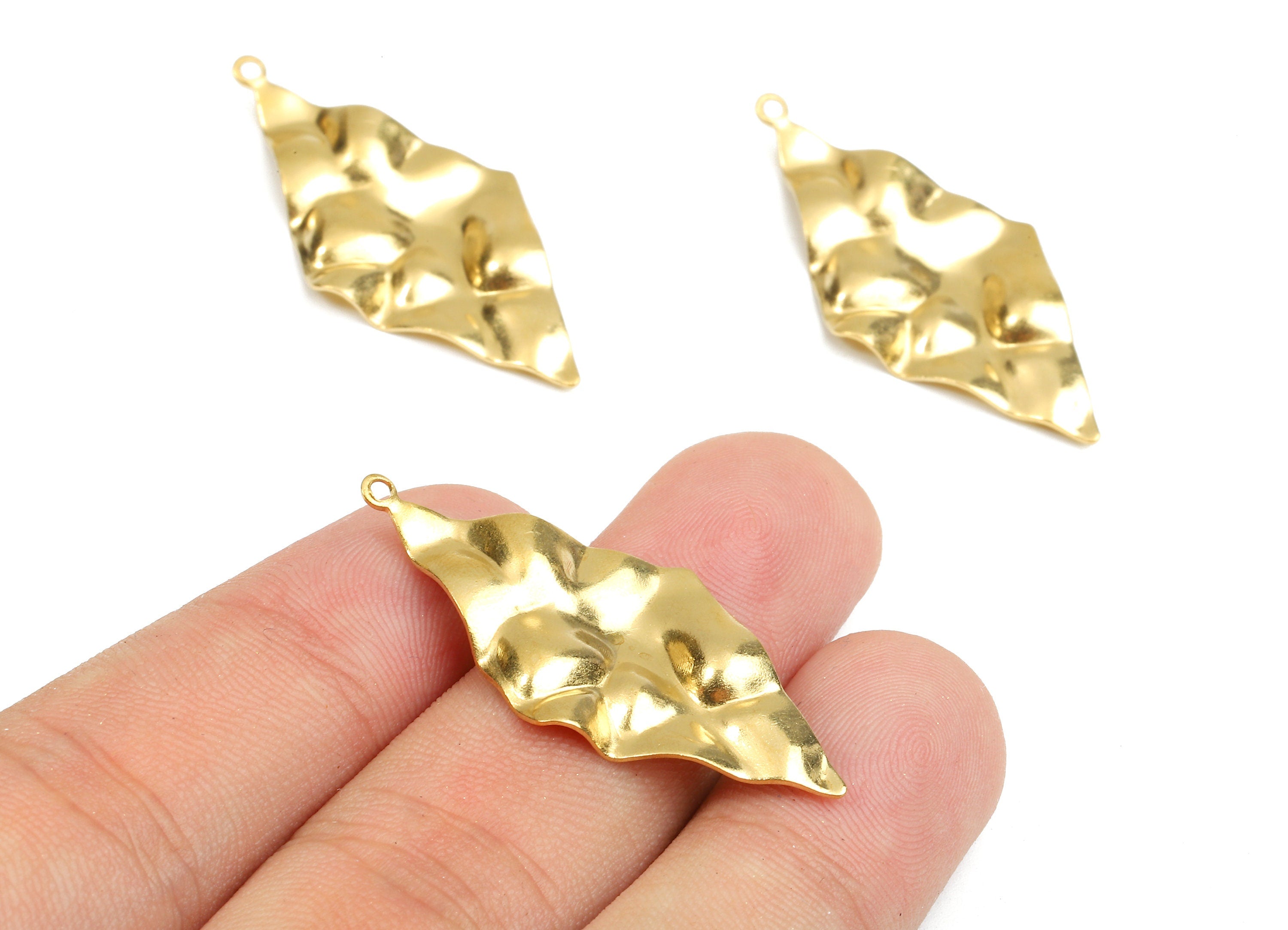 Brass Diamond Charms - Raw Brass Diamond Earrings and Pendant - Brass Wavy Diamond Necklace - Jewelry Supplies - 38.7x18.8x2.01mm - PP2666 - DOMEDBAZAAR