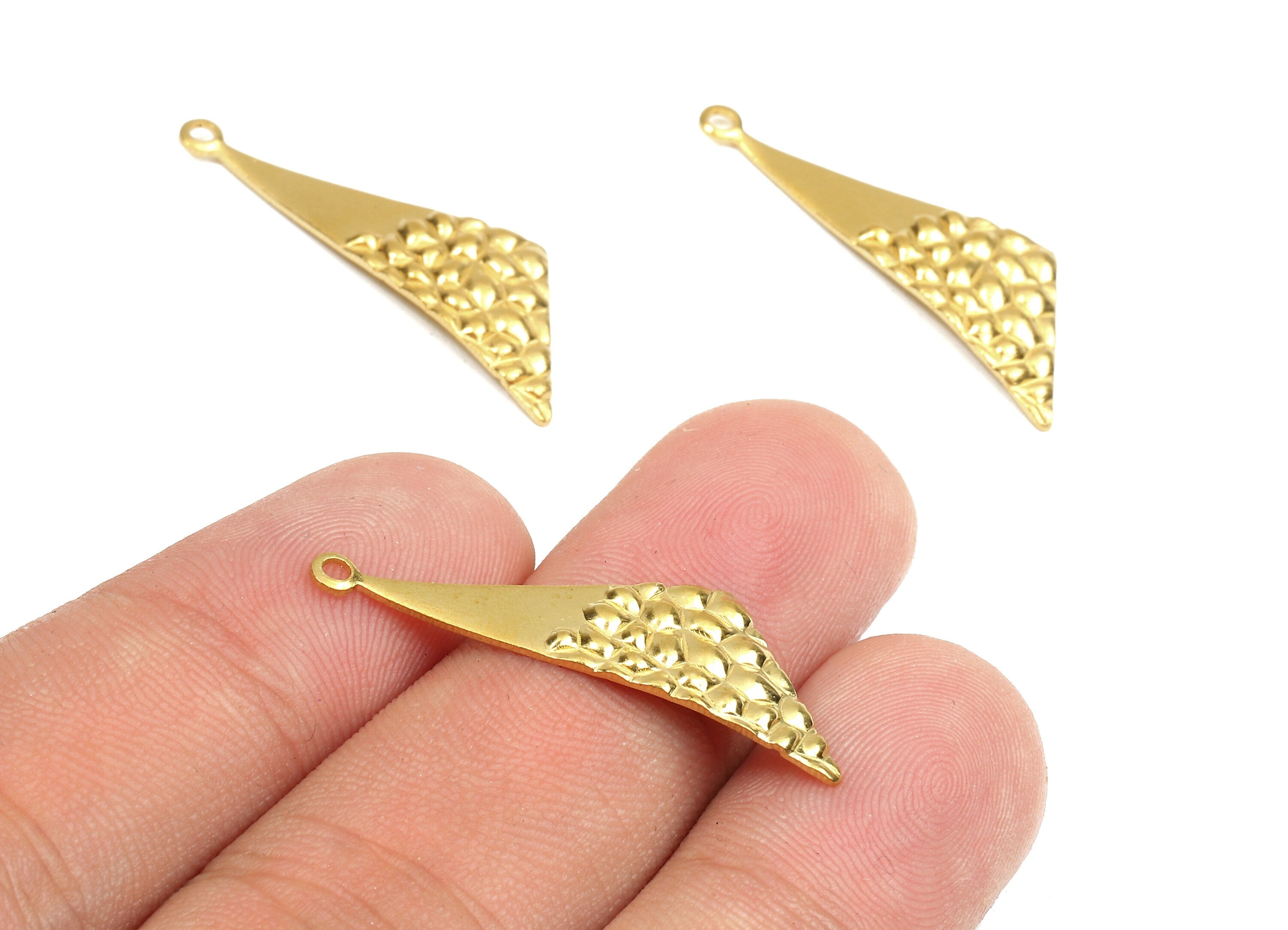 Brass Wavy Triangle Charms - Raw Brass Wavy Triangle Earrings and Pendant - Earring Findings - Jewelry Supplies - 32.66x10.3x1.61mm - PP2534 - DOMEDBAZAAR