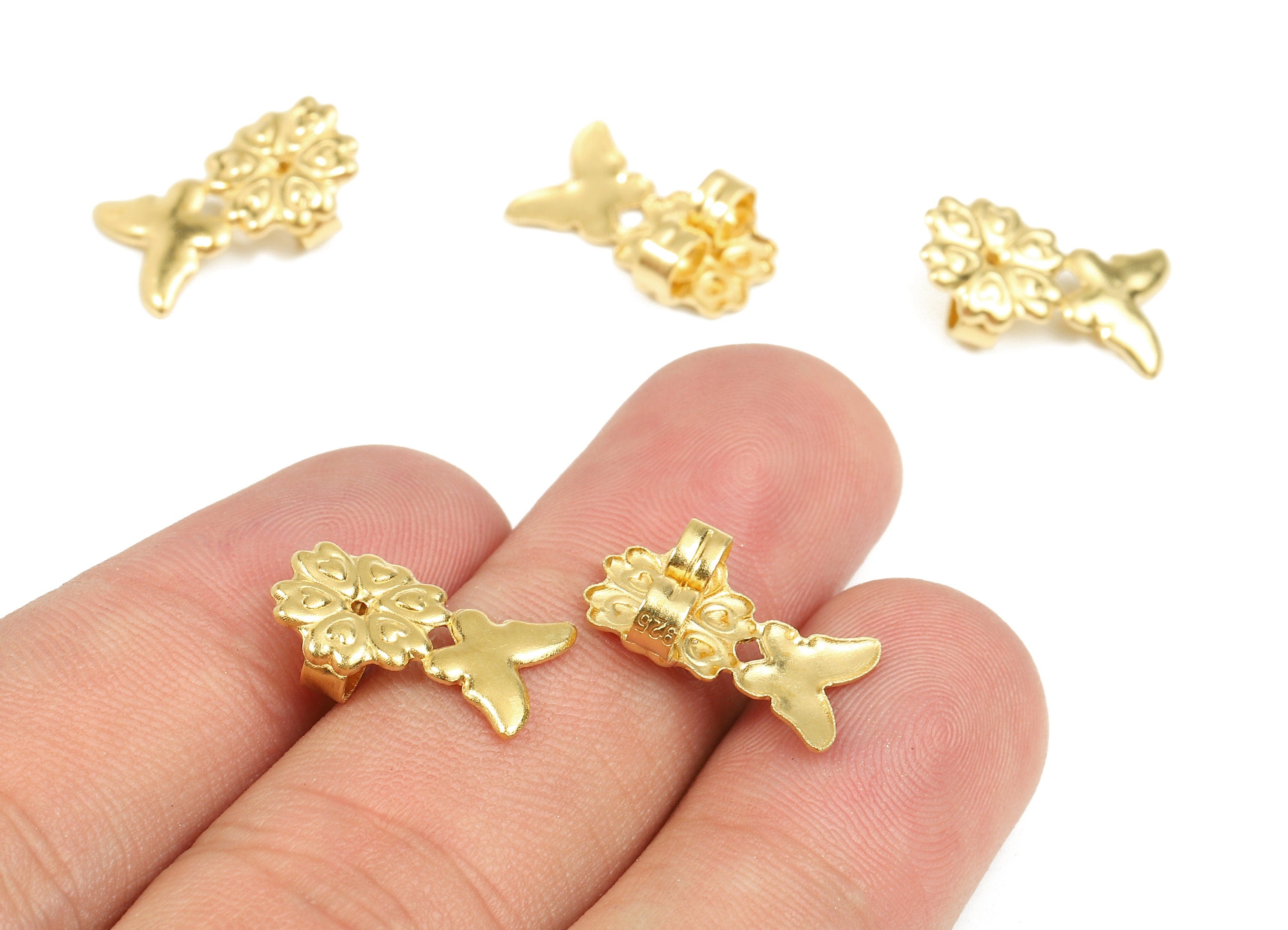 Brass Flower Earring Backs - Raw Brass Butterfly Backs - Earring Stud Back Stoppers - Post Nuts - Ear Wire Back - 15.92x9.71x5.23mm - PP2718 - DOMEDBAZAAR