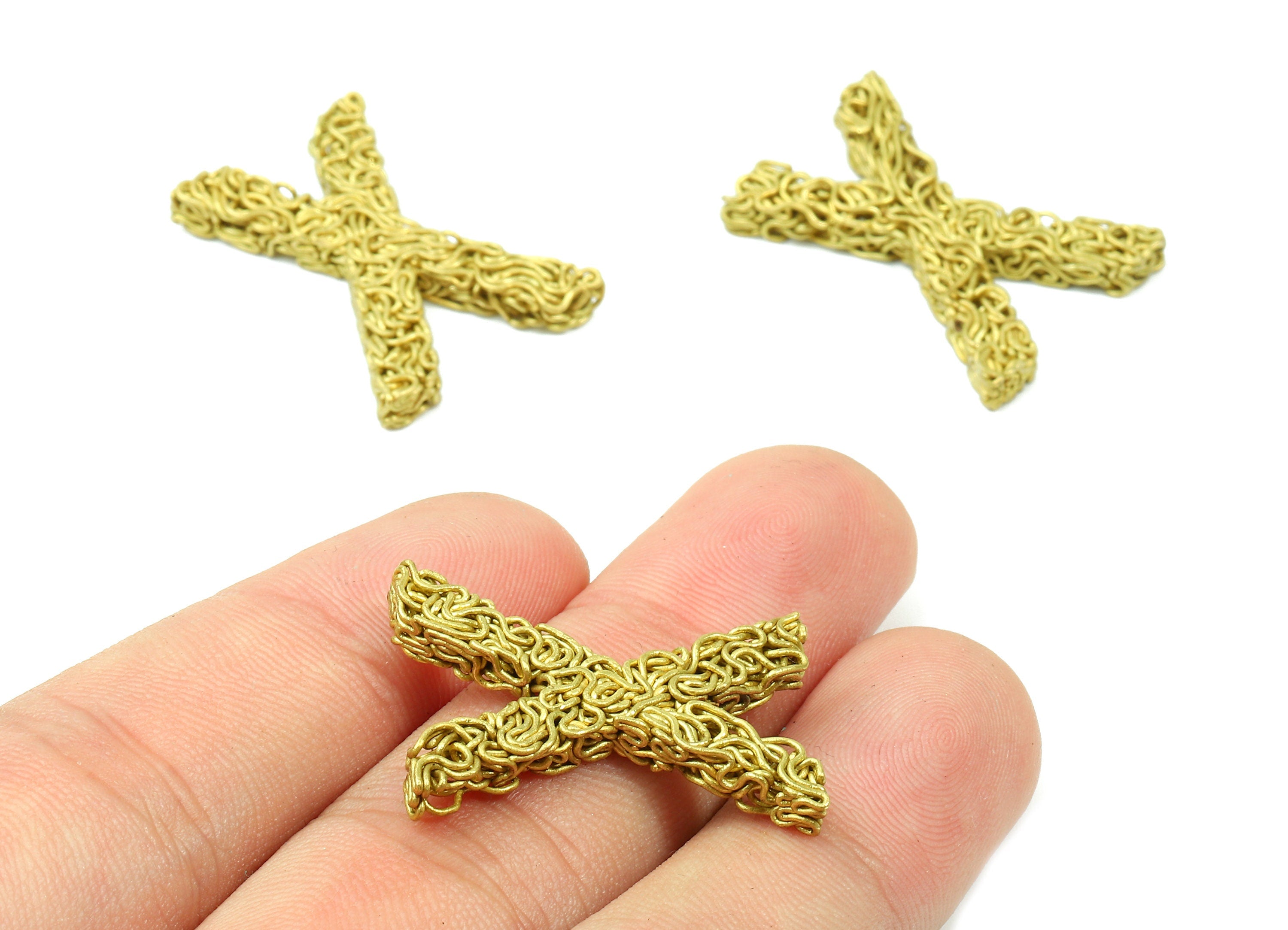 Brass X letter Pendant - Raw Brass Hammered Wire Letter X Alphabets Charms - Jewelry Supplies - 27.36x20.52x3.43mm - PP2942 - DOMEDBAZAAR