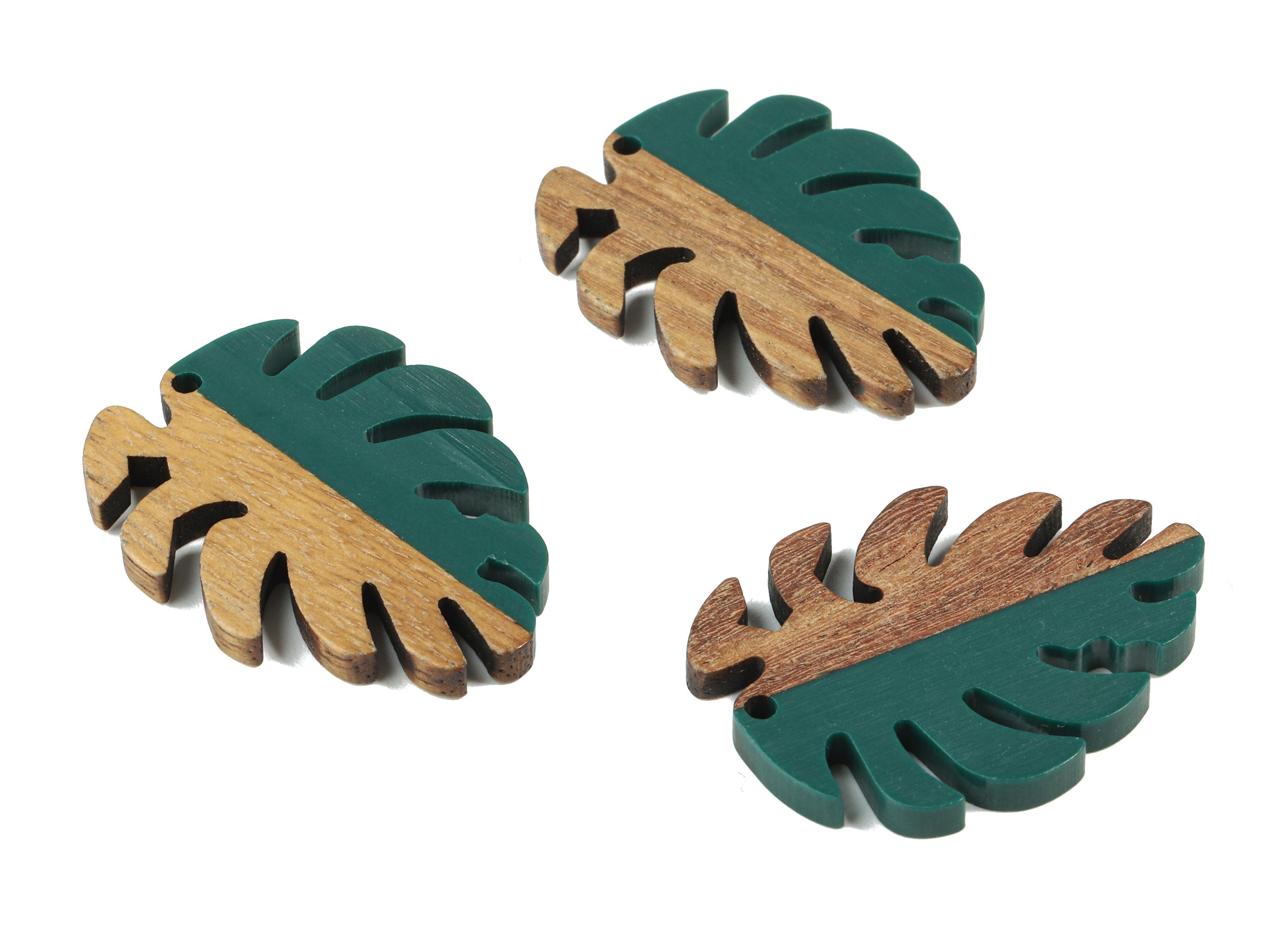 Epoxy Redwood Monstera Charm - Epoxy Resin Wood Leaf Pendant - Redwood and Resin Necklace - Jewelry Supplies - 38.26x29.06x3.67mm - BB1095B - DOMEDBAZAAR