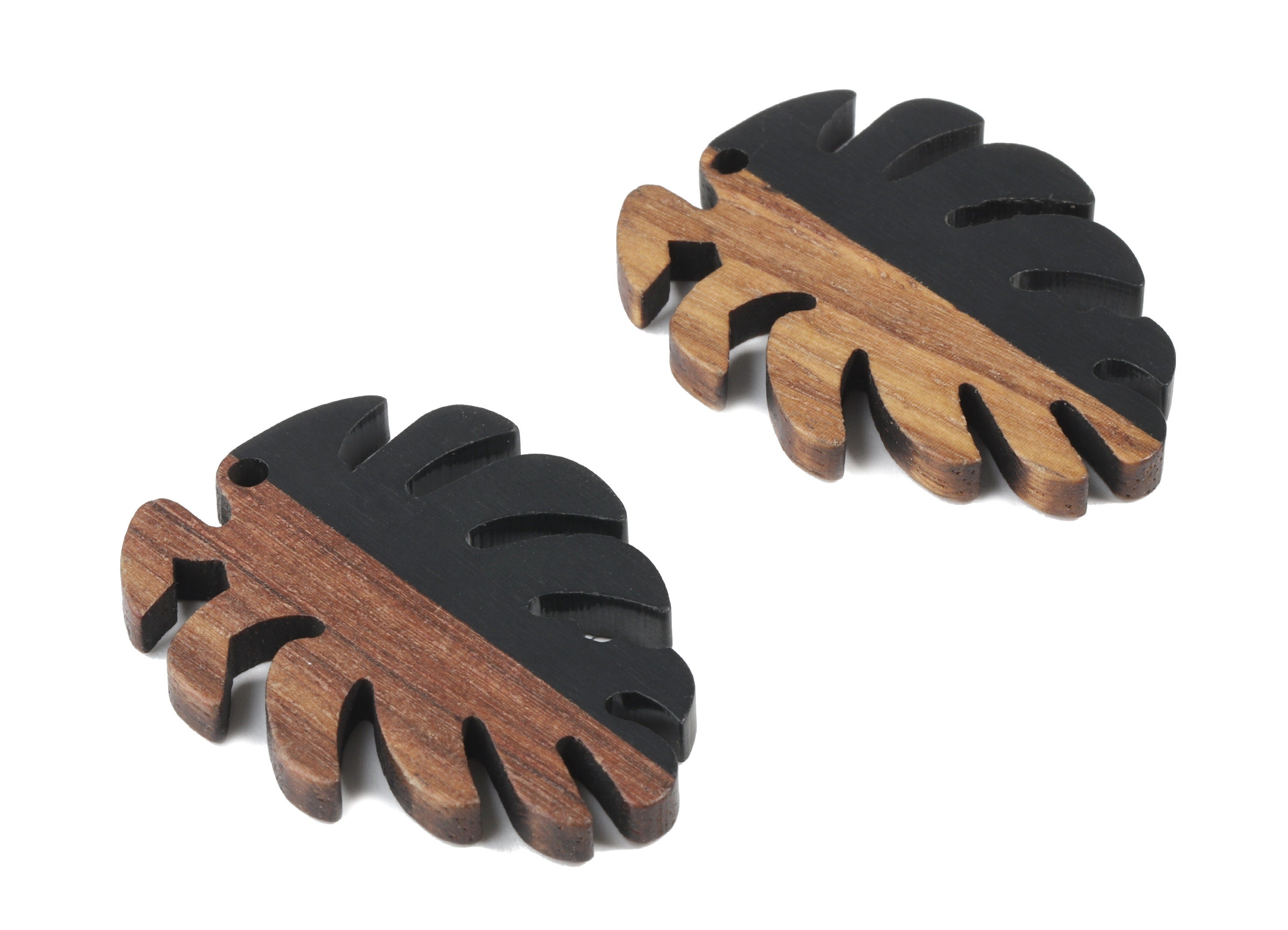 Epoxy Redwood Monstera Charm - Epoxy Resin Wood Leaf Pendant - Redwood and Resin Necklace - Jewelry Supplies - 38.26x29.06x3.67mm - BB1095K - DOMEDBAZAAR