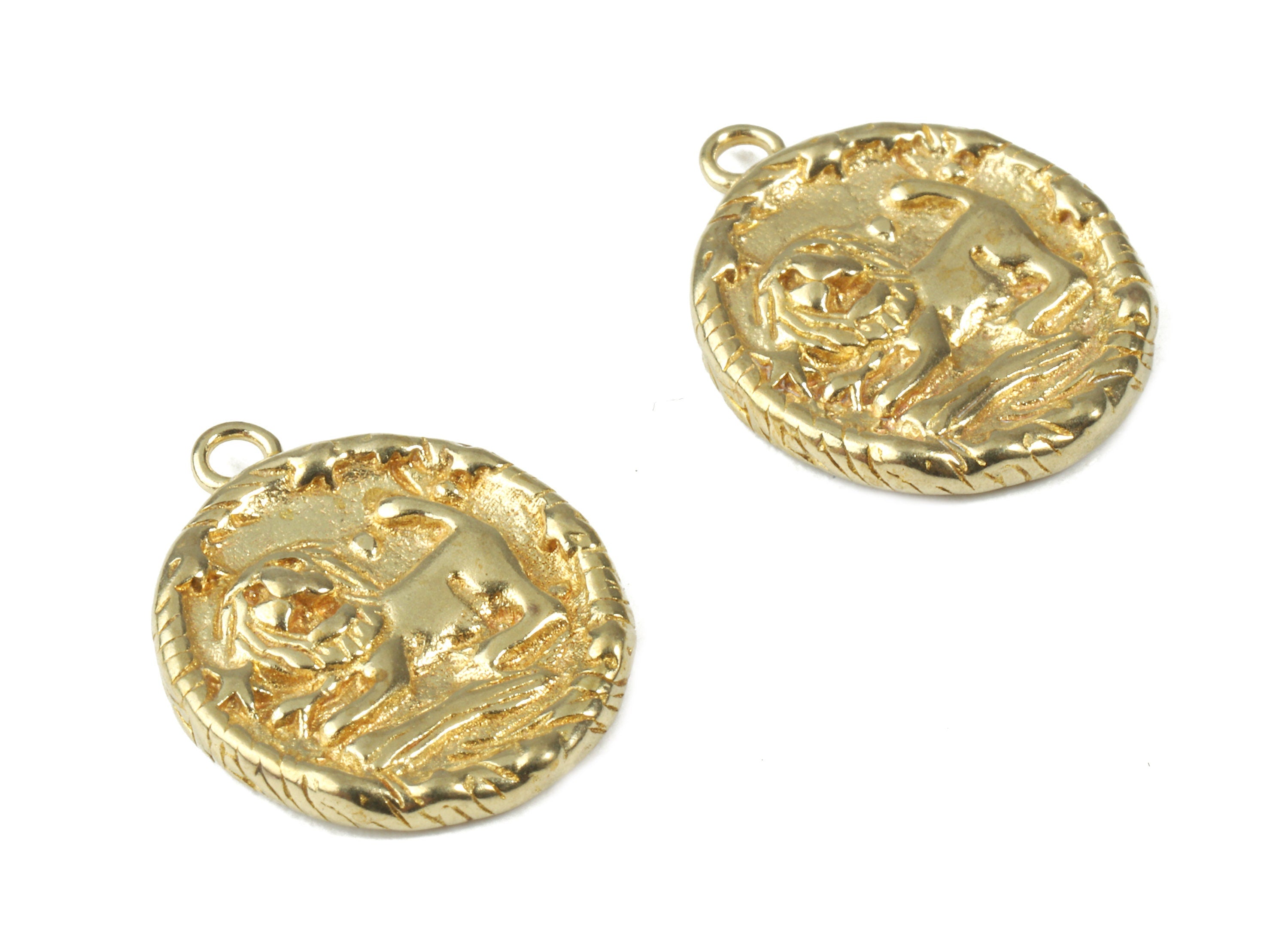 Brass Leo Earring Charms - Raw Brass Horoscopes Pendant and Necklace - Earring Findings - Jewelry Supplies - 16.59x14.39x2.25mm - PP2987 - DOMEDBAZAAR