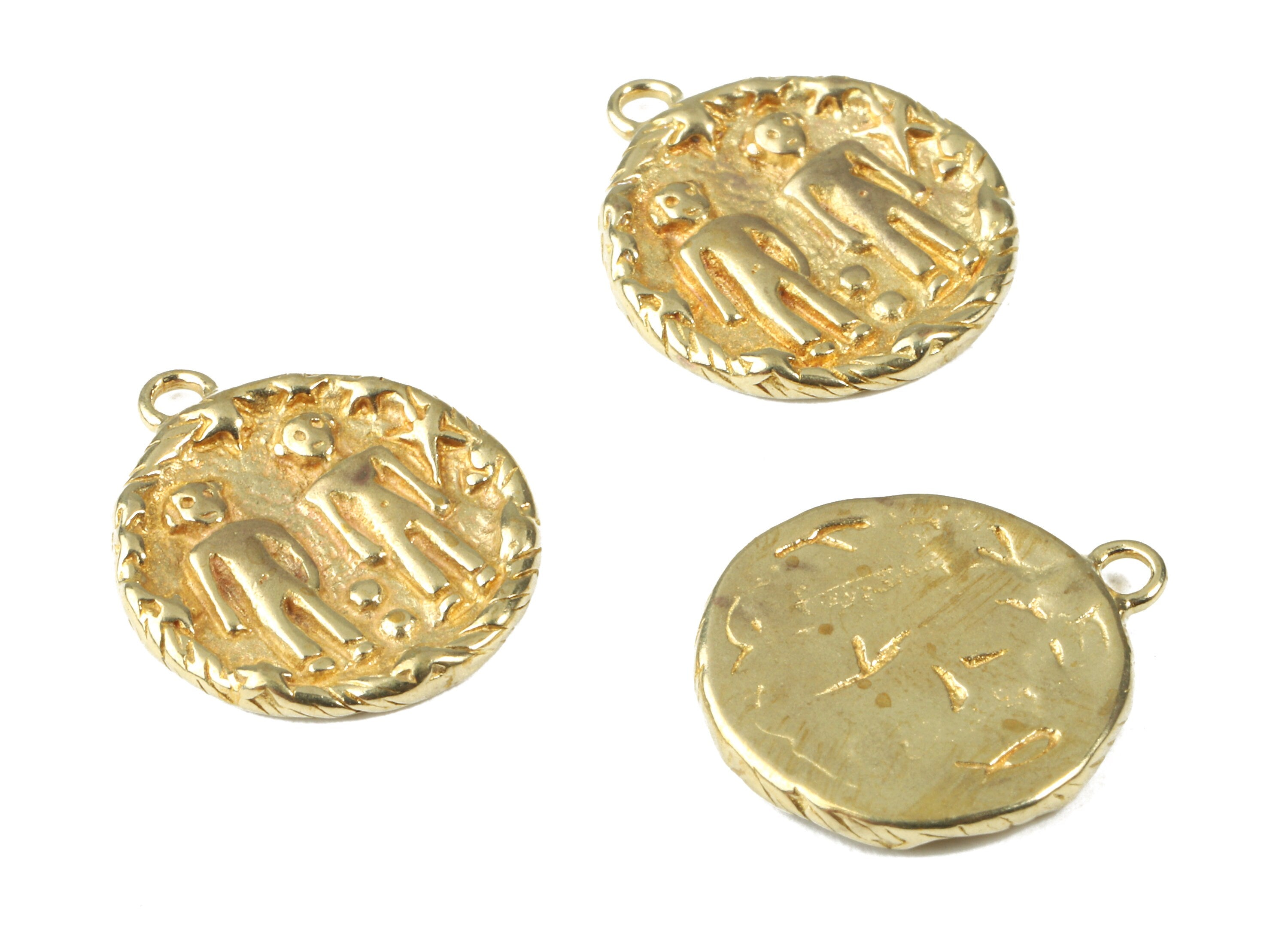 Brass Gemini Earring Charms - Raw Brass Horoscopes Pendant and Necklace - Earring Findings - Jewelry Supplies - 16.59x14.39x2.25mm - PP2989 - DOMEDBAZAAR