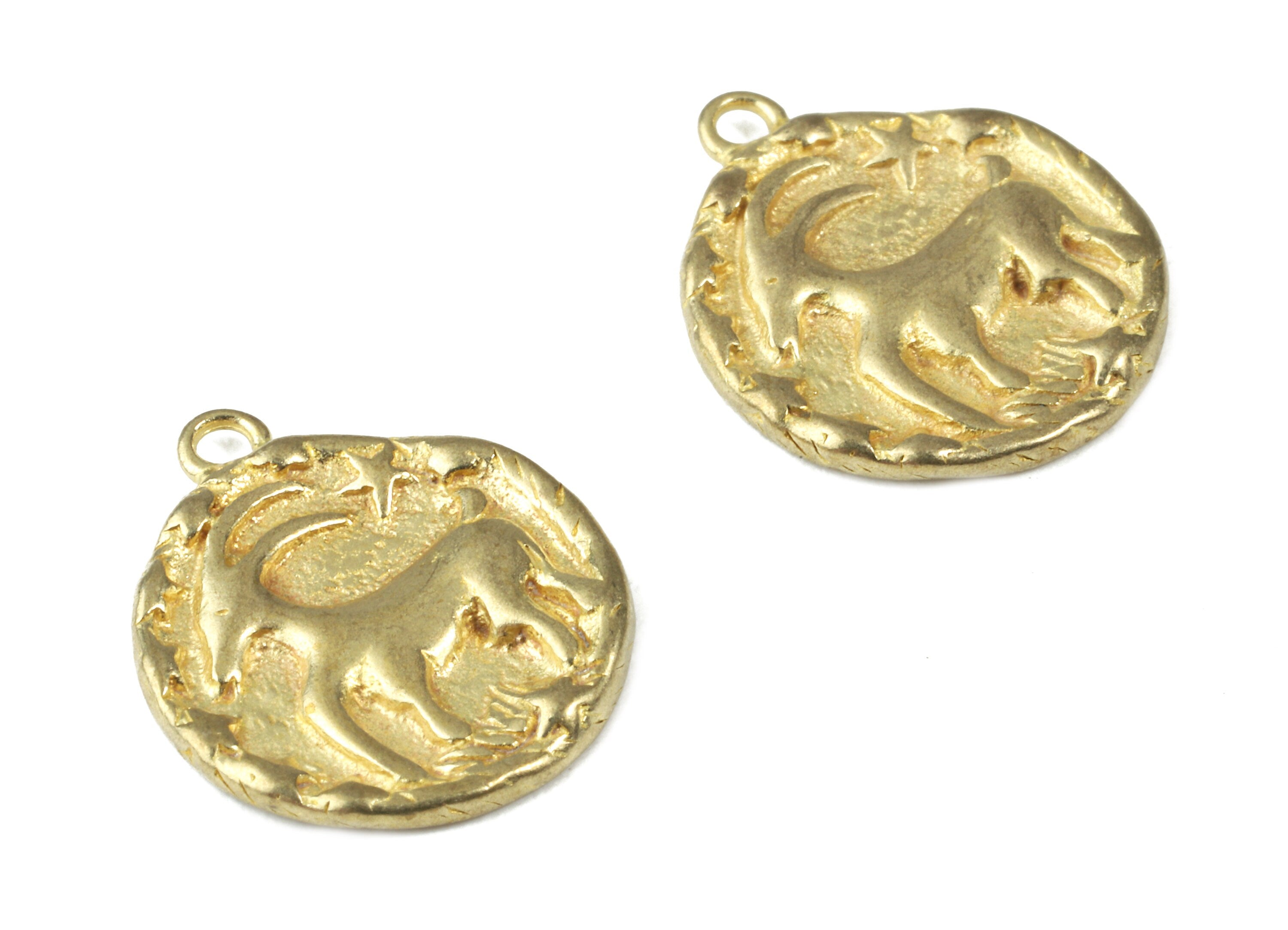 Brass Capricorn Earring Charms - Raw Brass Horoscopes Pendant and Necklace - Earring Findings - 16.59x14.39x2.25mm - PP2990 - DOMEDBAZAAR