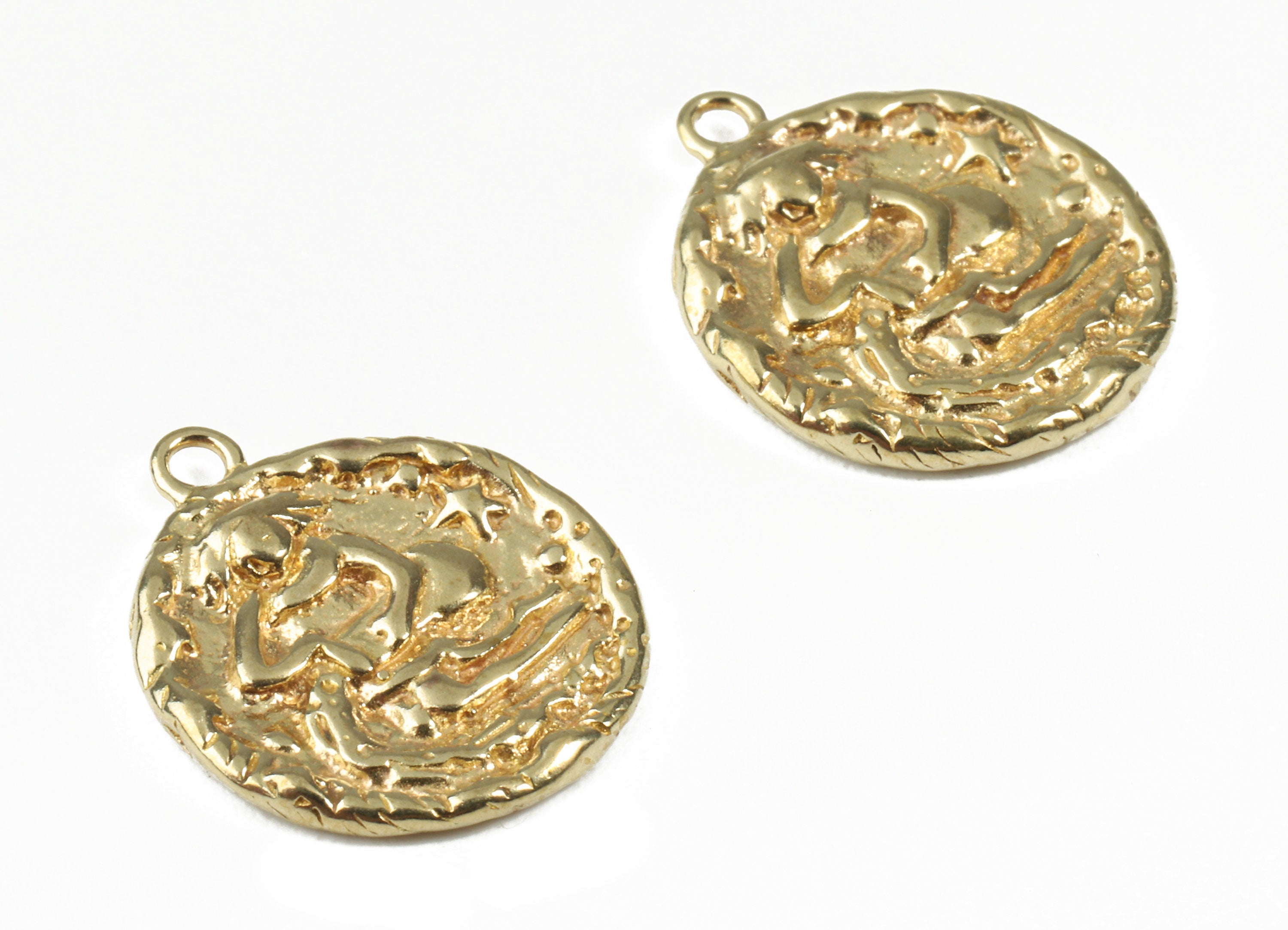 Brass Aquarius Earring Charms - Raw Brass Horoscopes Pendant and Necklace - Earring Finding - Jewelry Supplies - 16.59x14.39x2.25mm - PP2992 - DOMEDBAZAAR