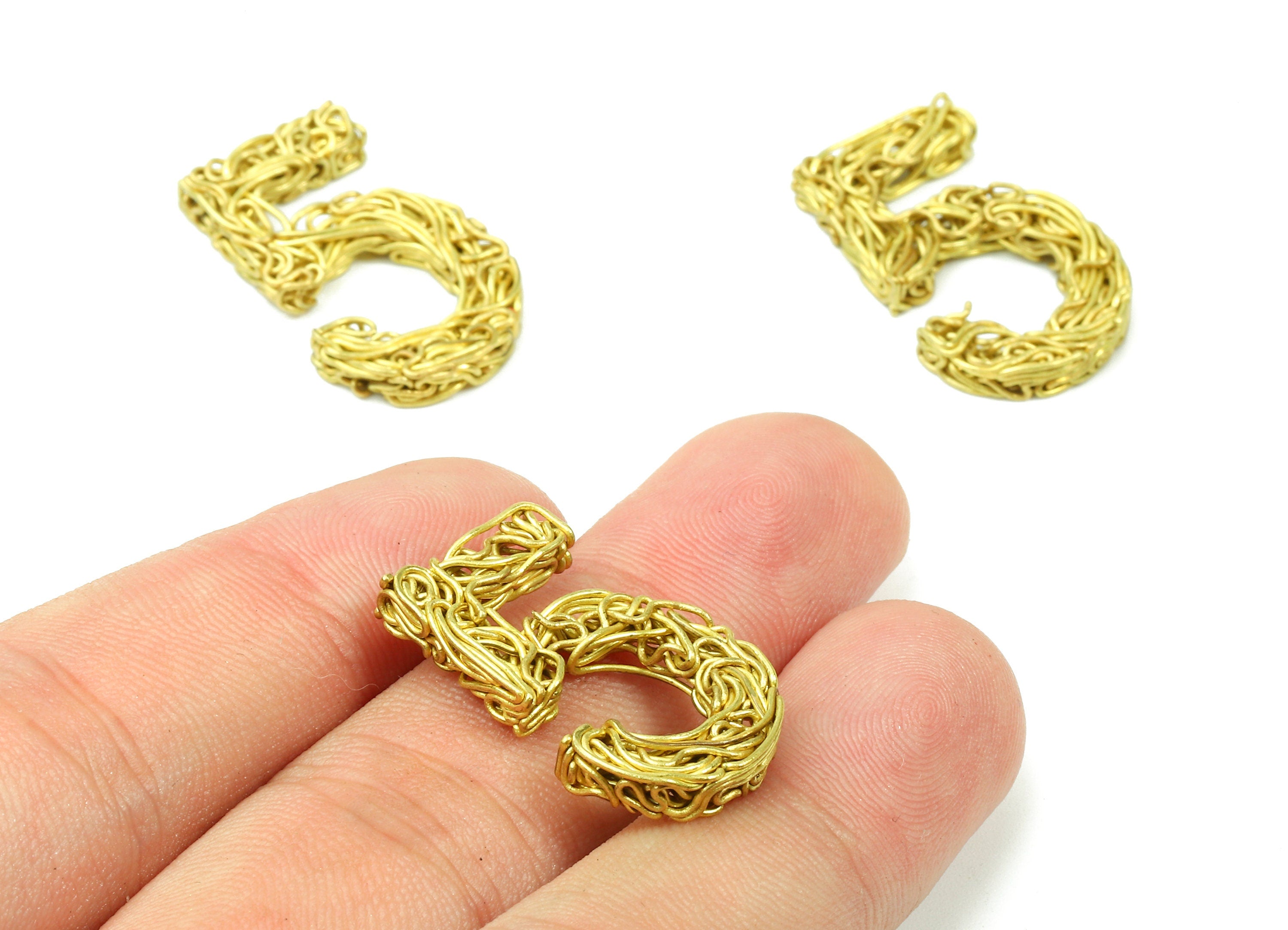 Brass 5 Number Pendant - Raw Brass Hammered Wires 5 Number Charms - Jewelry Supplies - 26.03x16.23x3.36mm - PP2914 - DOMEDBAZAAR