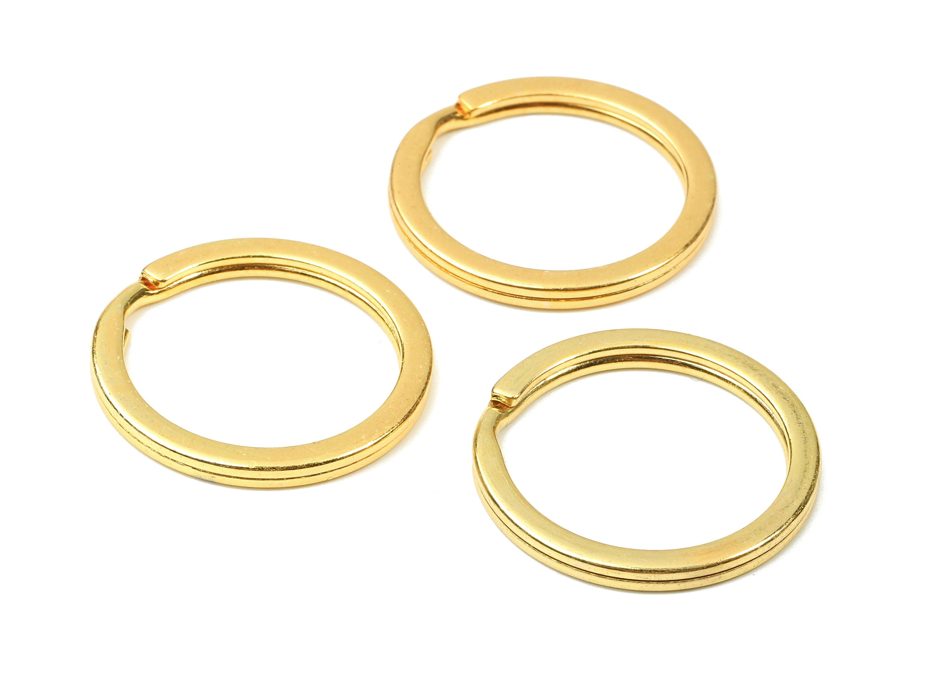 Gold Tone Metal Key Rings - Flat Split Rings - Circle Key Rings - Keychain Connectors - Jewelry Supplies - 25.01x25.01x1.8mm - PP2857G - DOMEDBAZAAR
