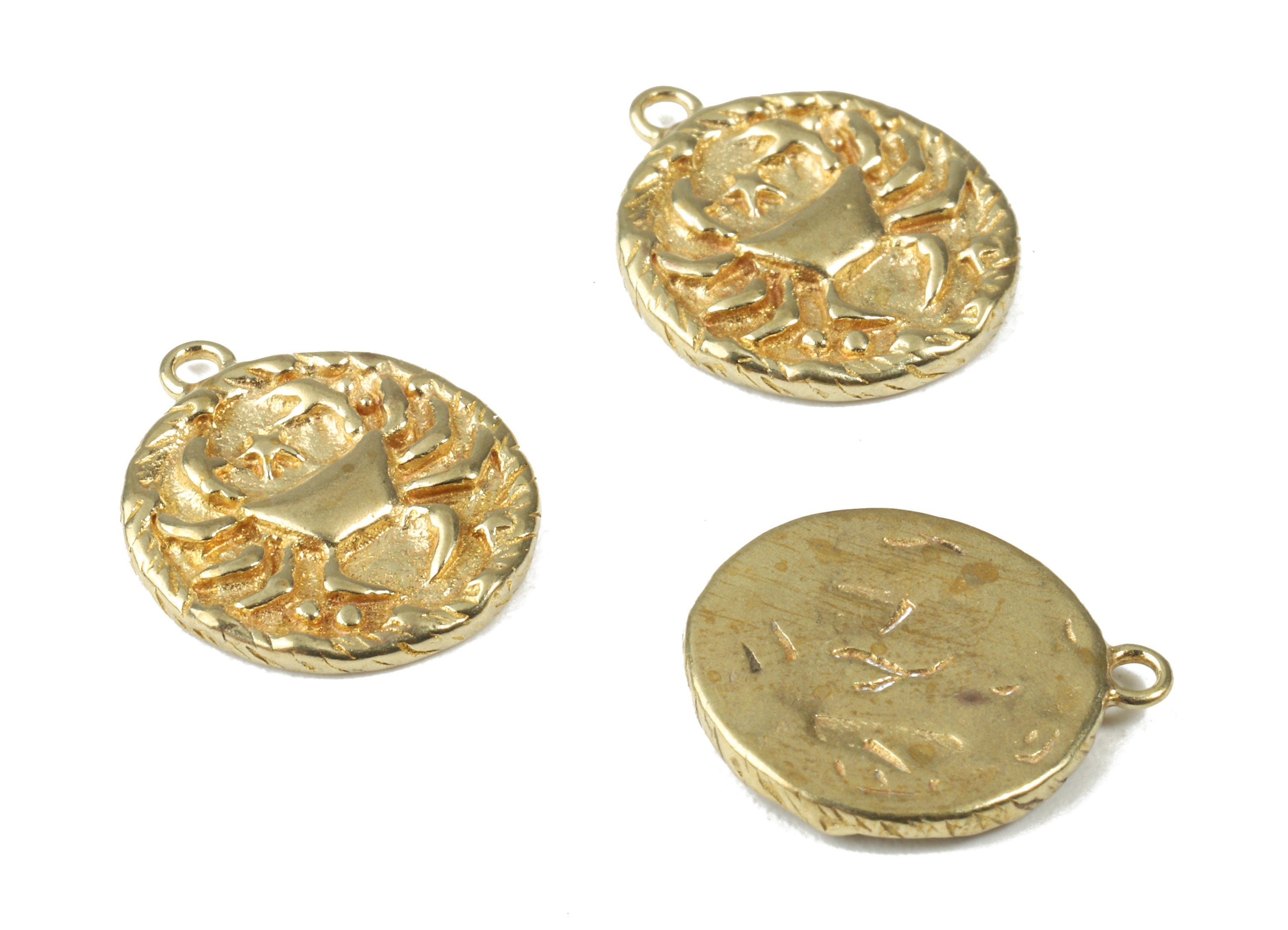 Brass Cancer Earring Charms - Raw Brass Horoscopes Pendant and Necklace - Earring Finding - Jewelry Supplies - 16.59x14.39x2.25mm - PP2995 - DOMEDBAZAAR