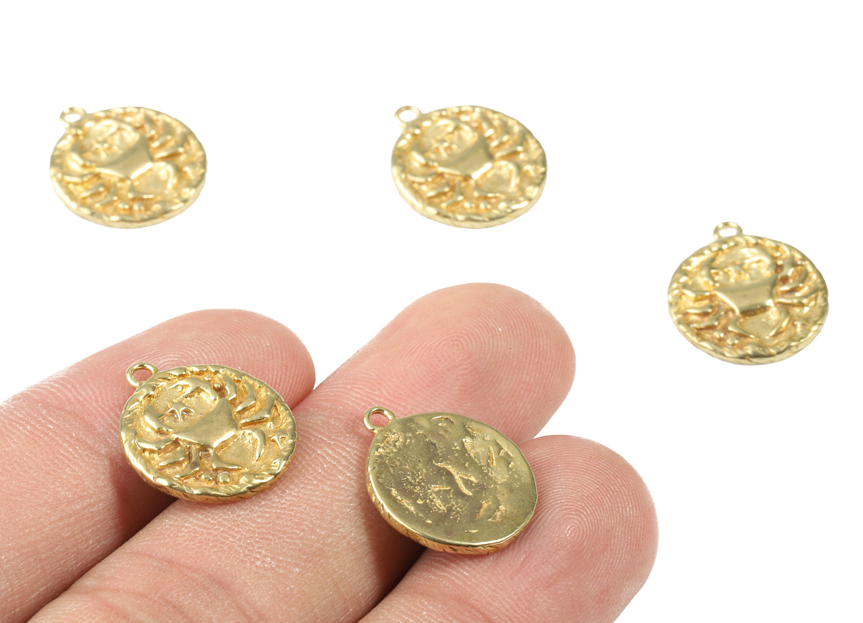Brass Cancer Earring Charms - Raw Brass Horoscopes Pendant and Necklace - Earring Finding - Jewelry Supplies - 16.59x14.39x2.25mm - PP2995 - DOMEDBAZAAR