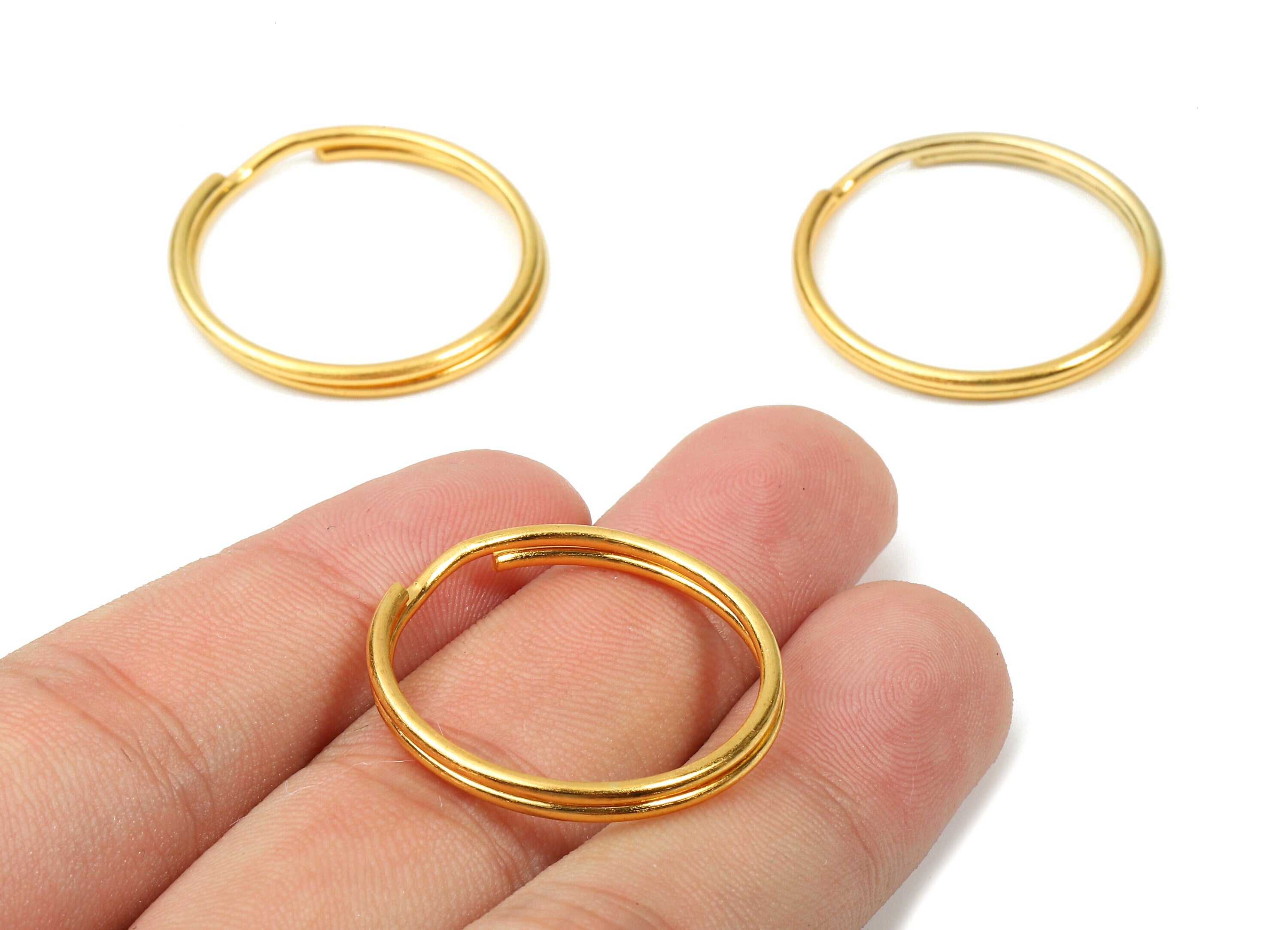Gold Tone Metal Key Rings - Split Rings - Circle Key Rings - Keychain Connectors - Key Ring Findings - 25x25x1.5mm - PP2852G - DOMEDBAZAAR