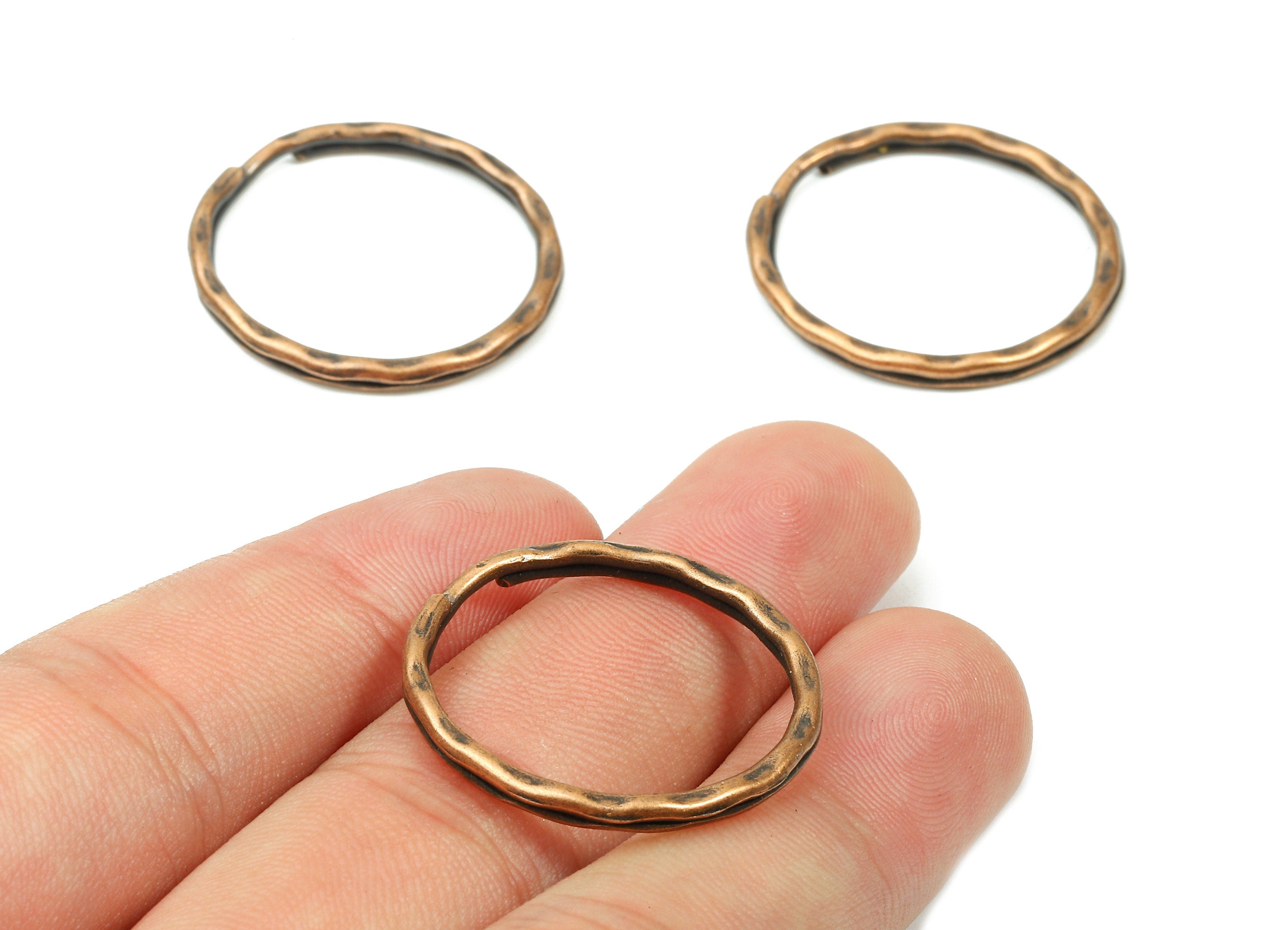 Antique Copper Metal Key Rings - Split Rings - Circle Key Rings - Keychain Connectors - Key Ring Findings - 27.64x27.64x1.5mm - PP2855AC - DOMEDBAZAAR