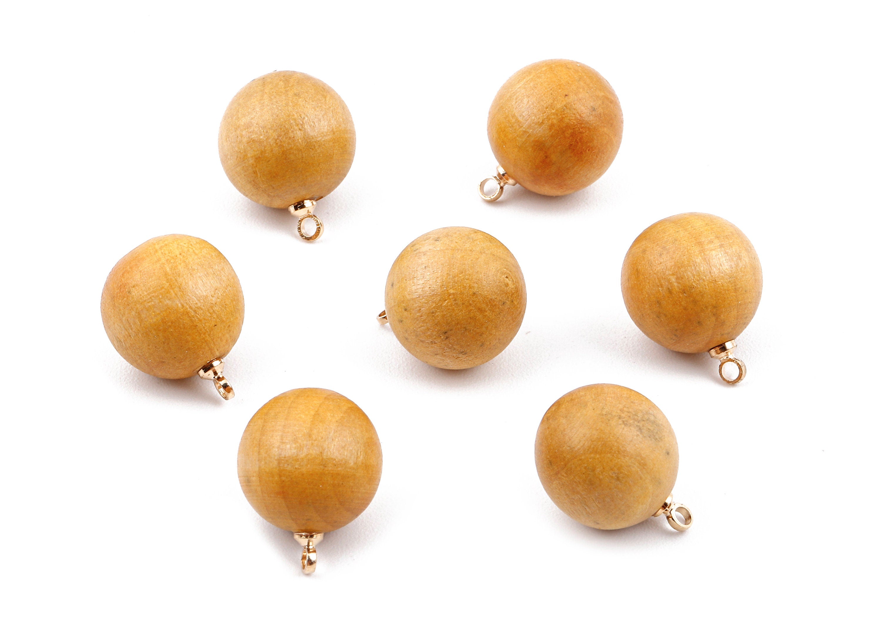 Wooden Ball Charms - Wooden Ball Pendant - Natural Wood Ball Earring Pendant - Wooden Beads with Alloy - 16.61x13.69mm - BB1081 - DOMEDBAZAAR