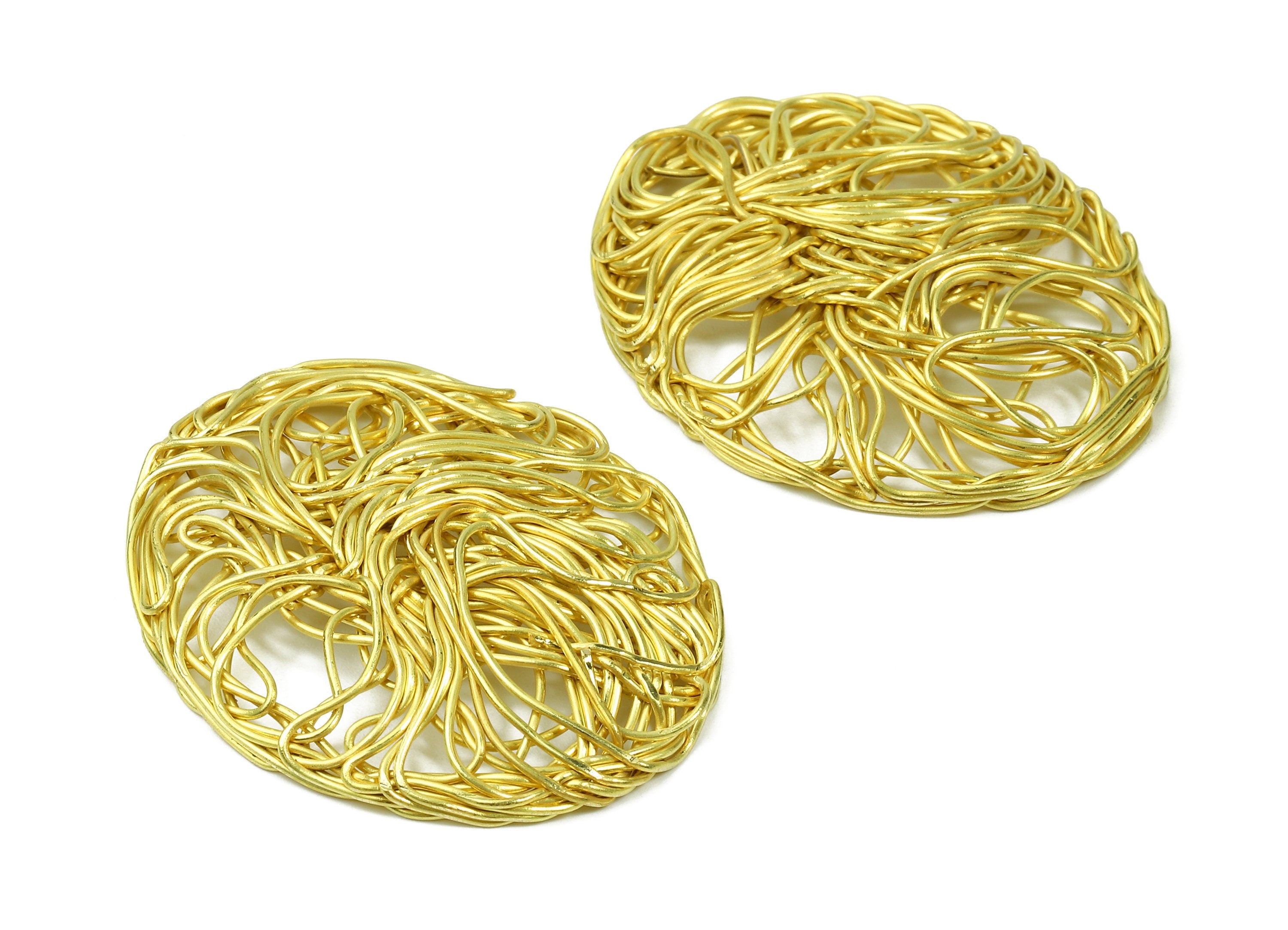 Brass Oval Charms - Brass Oval Hammered Earring Wires Pendant - Earring Findings - Jewelry Supplies - 46.37x38.74x4.03mm - PP2904 - DOMEDBAZAAR