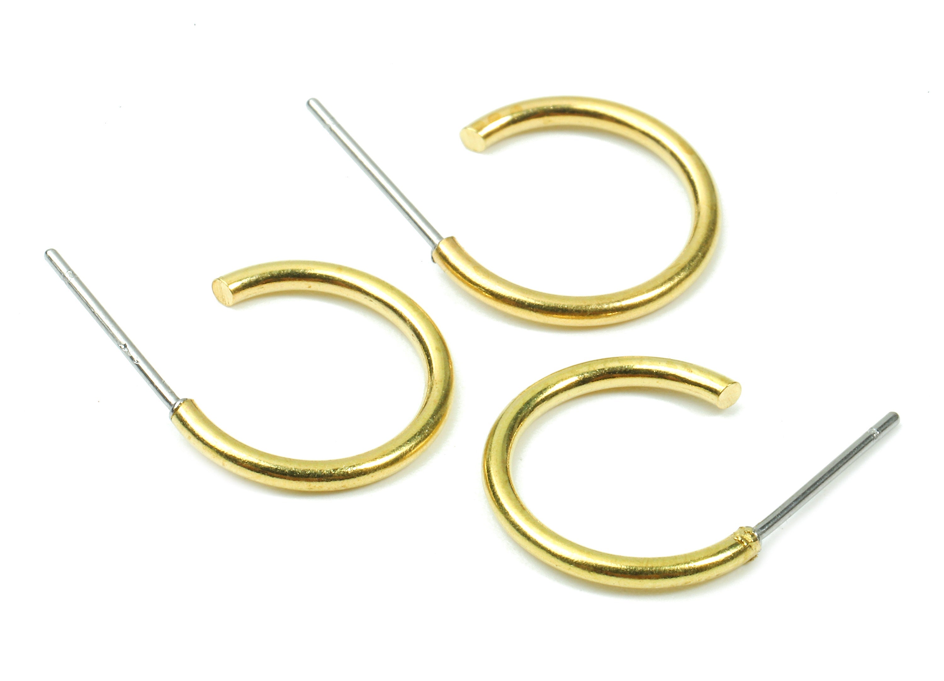 Brass C Earring Post 1.4x14 - Raw Brass C Earring Stud - Earring Posts - Jewelry Supplies - 13.7x13.7x1.4mm - PP2834 - DOMEDBAZAAR