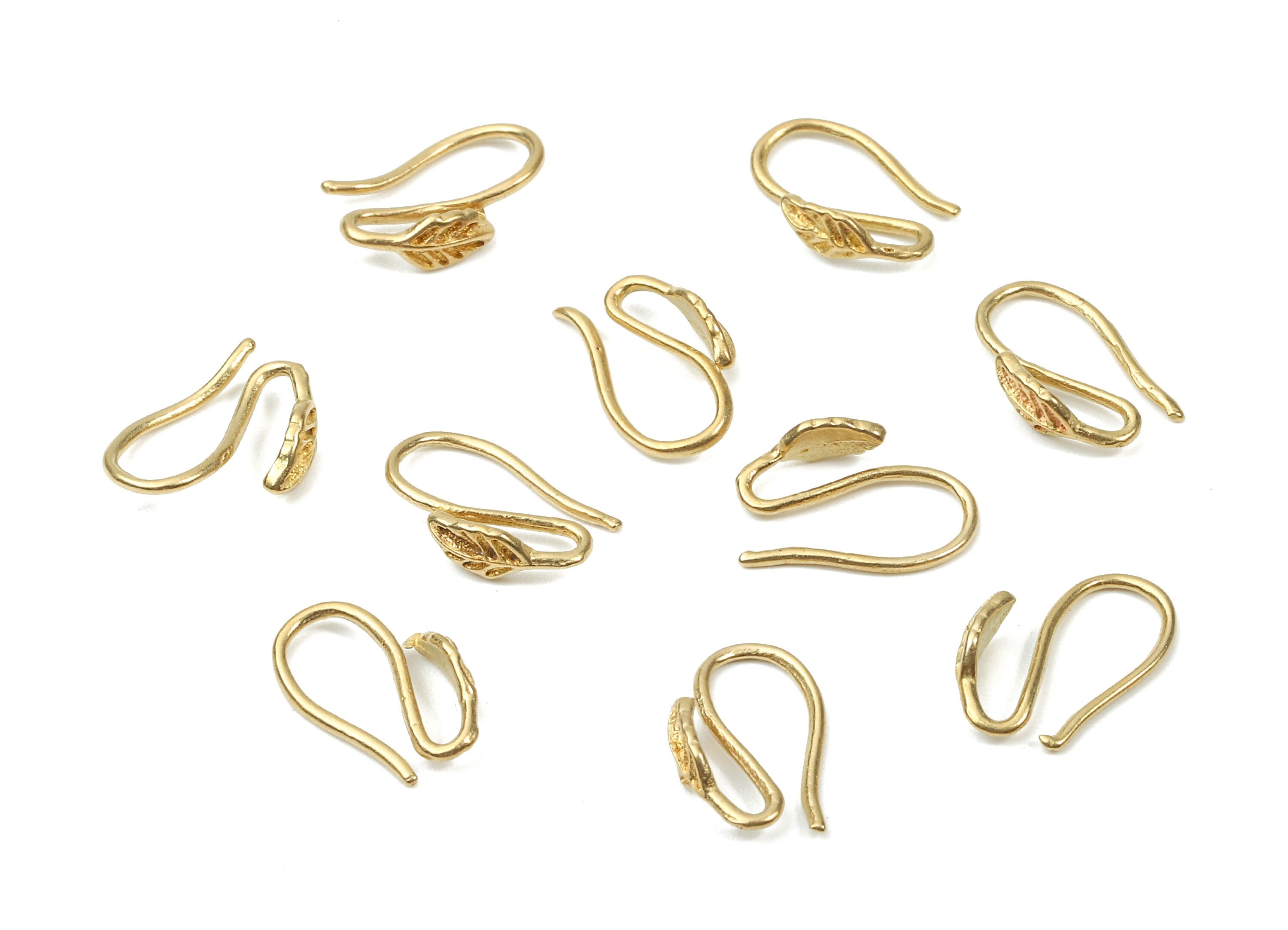 Brass Earring Hooks - Raw Brass Earring Wires - Brass Ear Hooks Findings - Leaf Ear Wires - Jewelry Supplies - 11.73x7.29x1.18mm - PP2899 - DOMEDBAZAAR