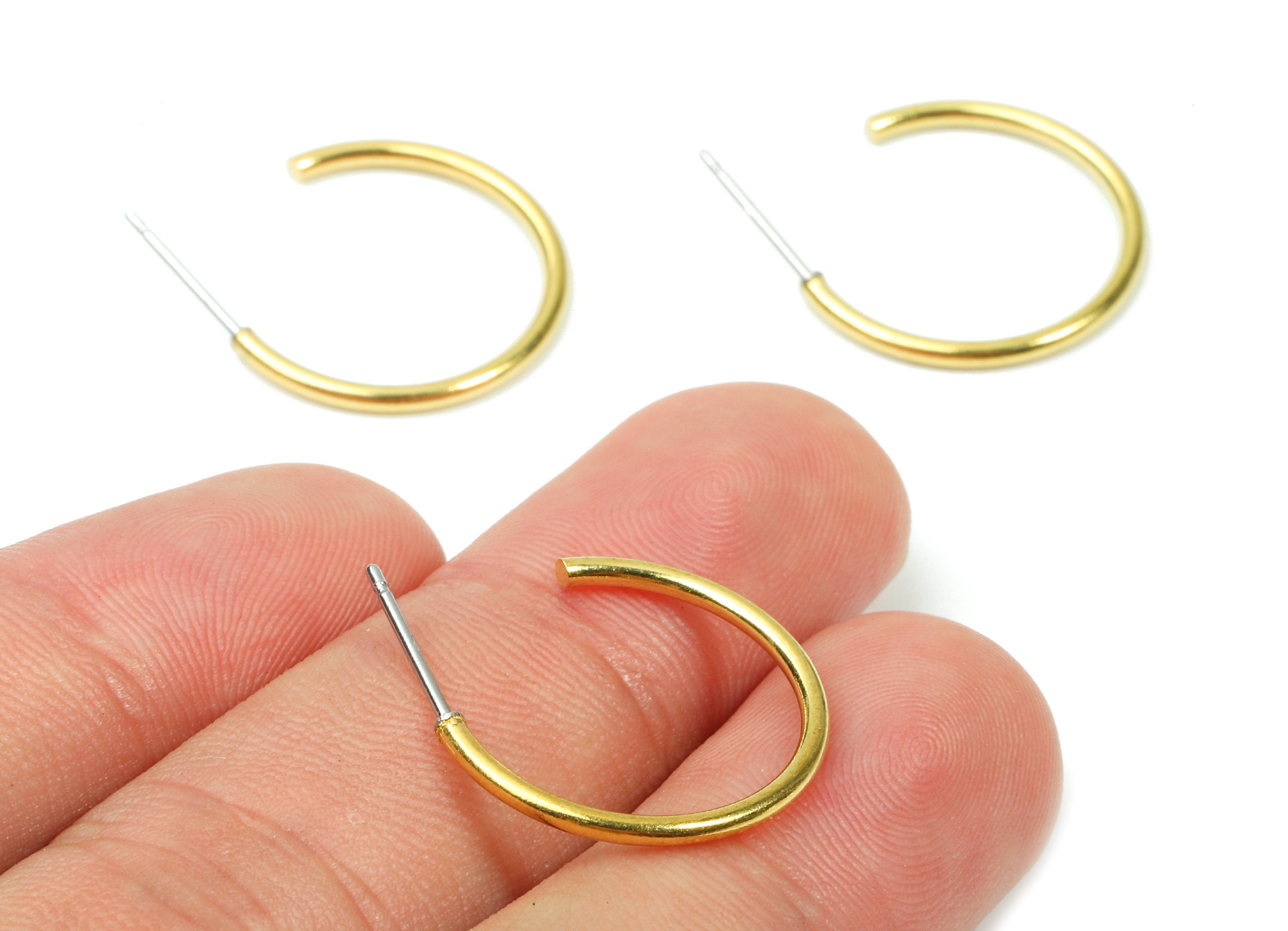 Brass C Earring Post 1.5x21 - Raw Brass C Earring Stud - Earring Posts - Jewelry Supplies - 20.3x20.3x1.65mm - PP2835 - DOMEDBAZAAR