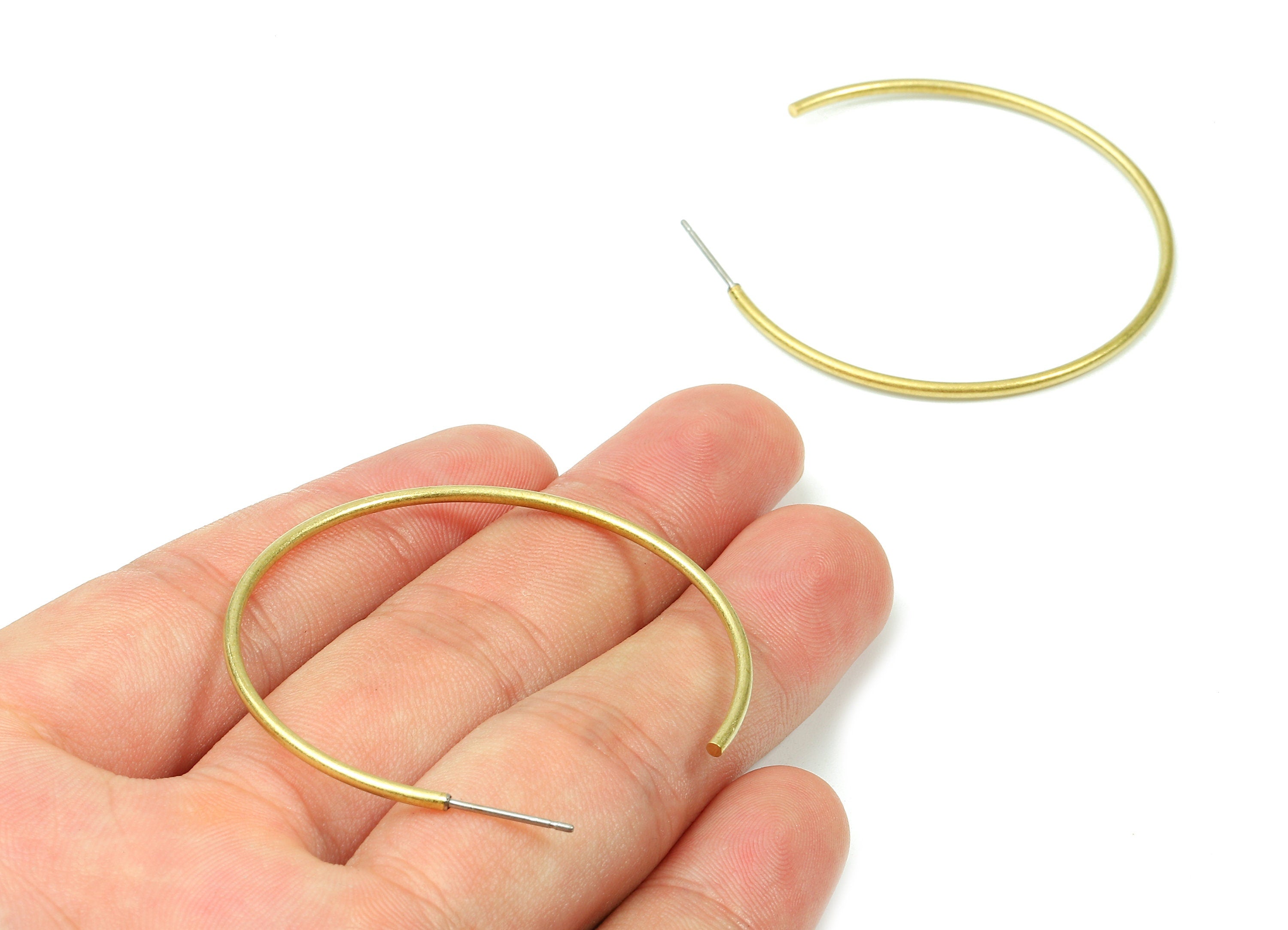 Brass C Earring Post 1.6x46 - Raw Brass C Earring Stud - Earring Posts - Jewelry Supplies - 46.4x46.4x1.99mm - PP2839 - DOMEDBAZAAR