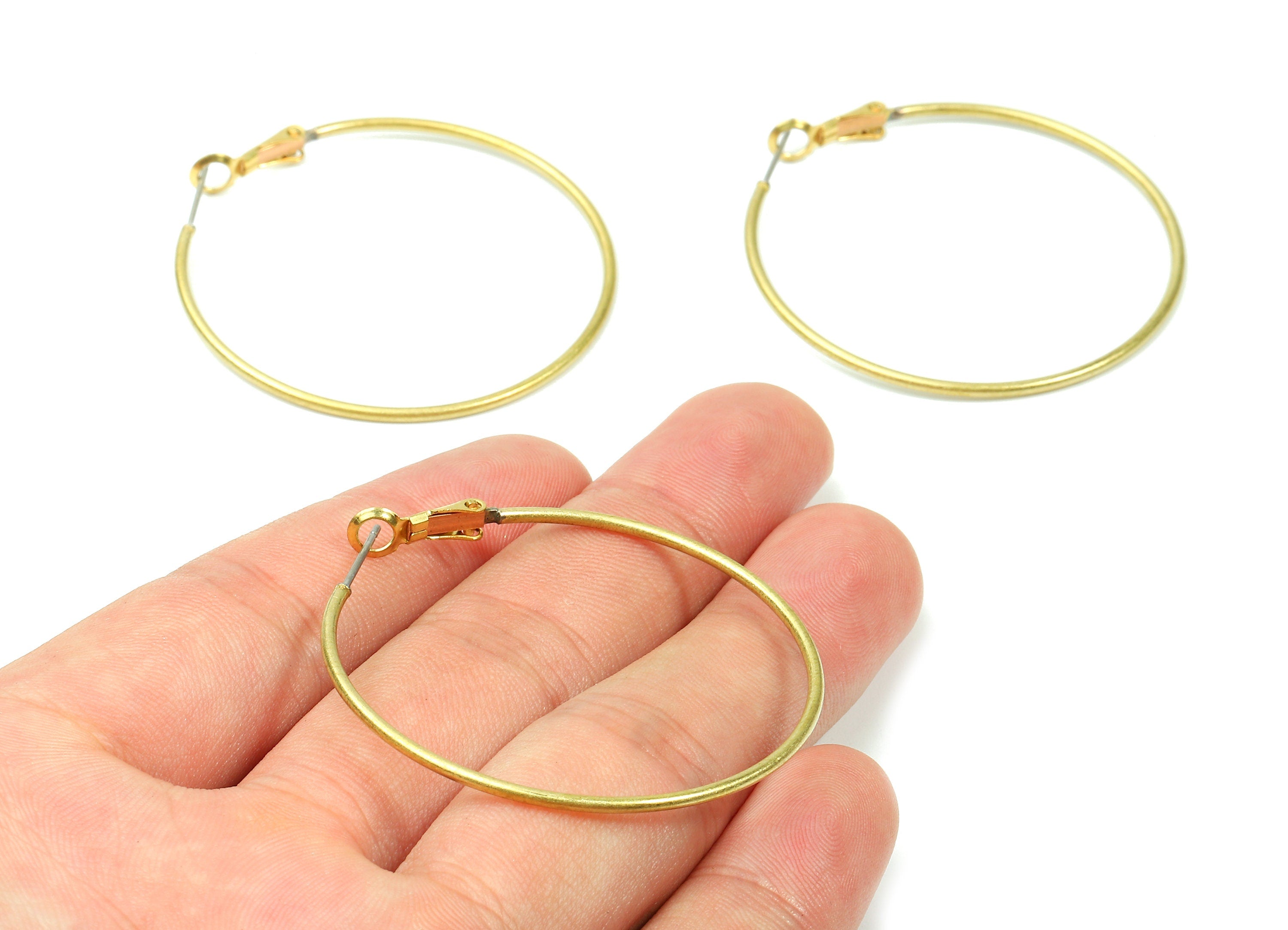 Brass Earrings Hoop 1.5x45 - Raw Brass Earring Circle Clasp - Earring Findings - Jewelry Supplies - 47.28x44.98x1.49mm - PP2844 - DOMEDBAZAAR