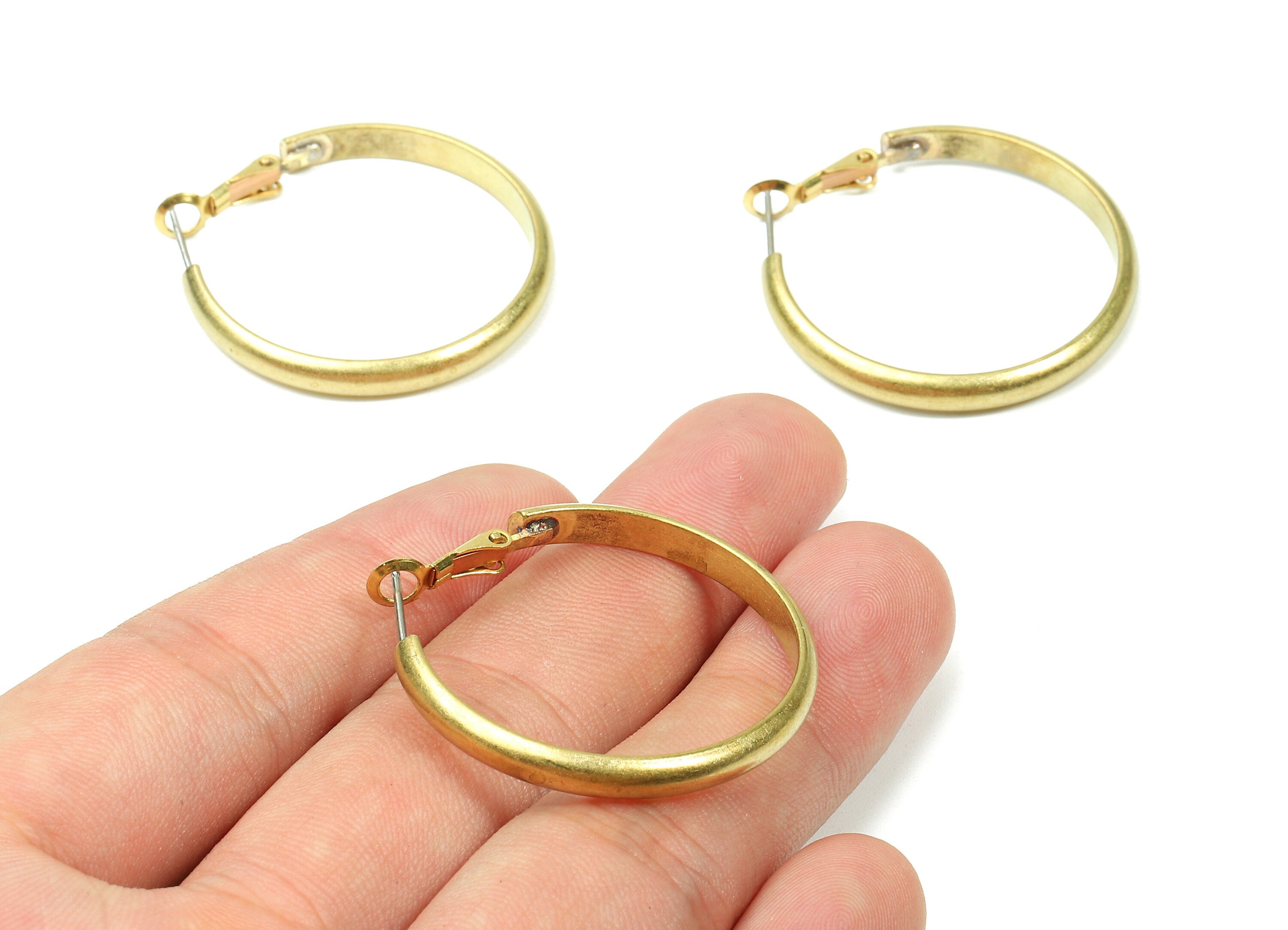 Brass Earrings Hoop 4x35 - Raw Brass Earring Circle Clasp - Earring Findings - Jewelry Supplies - 36.22x34.92x2.1mm - PP2848 - DOMEDBAZAAR