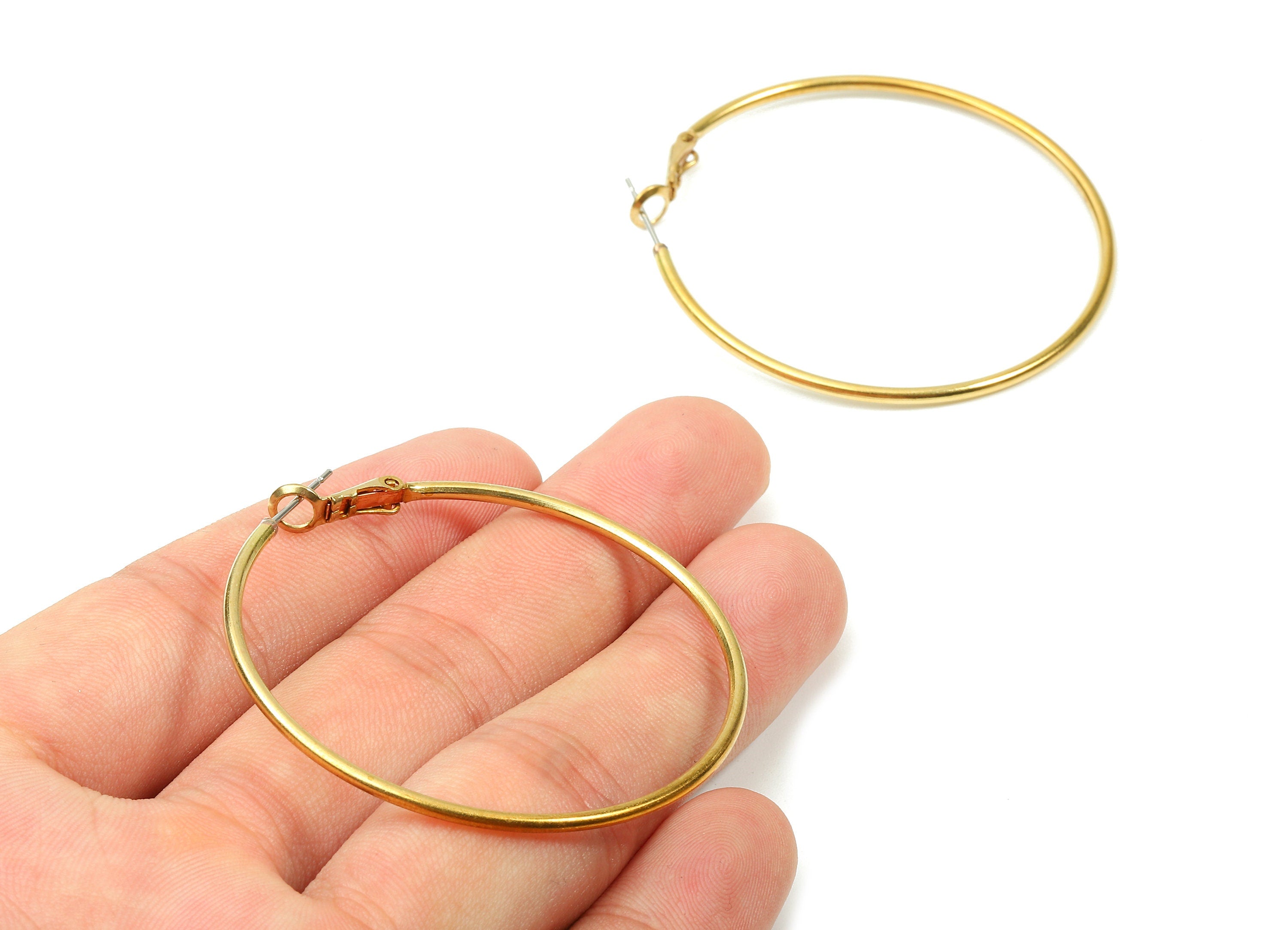Brass Earrings Hoop - Raw Brass Earring Clasp - Brass Earring Circle Clasp Findings - Jewelry Supplies - 52.32x49.72x1.8mm - PP2872 - DOMEDBAZAAR
