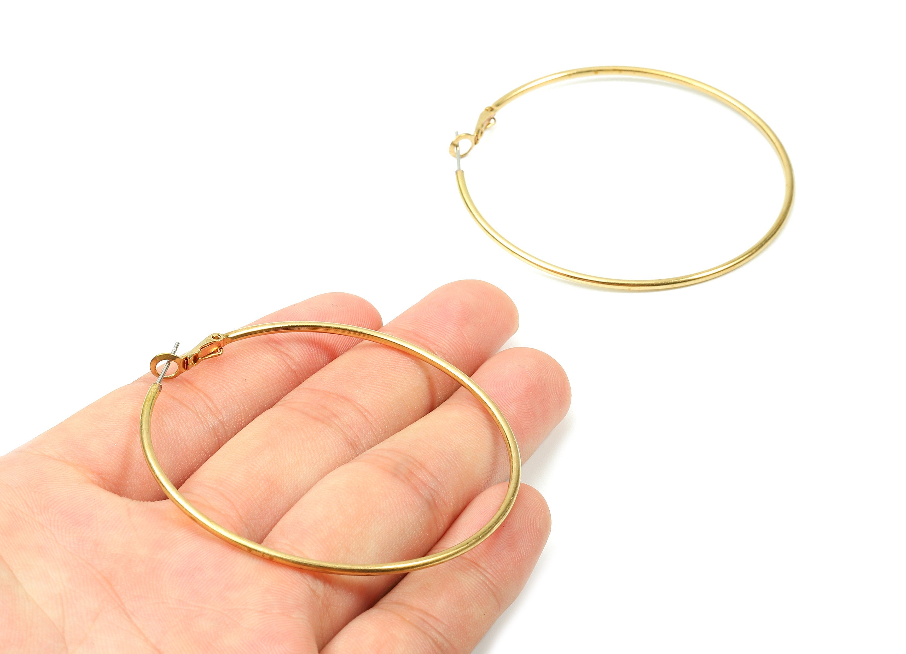 Brass Earrings Hoop - Raw Brass Earring Clasp - Brass Earring Circle Clasp Findings - Jewelry Supplies - 60.95x59.88x1.8mm - PP2873 - DOMEDBAZAAR