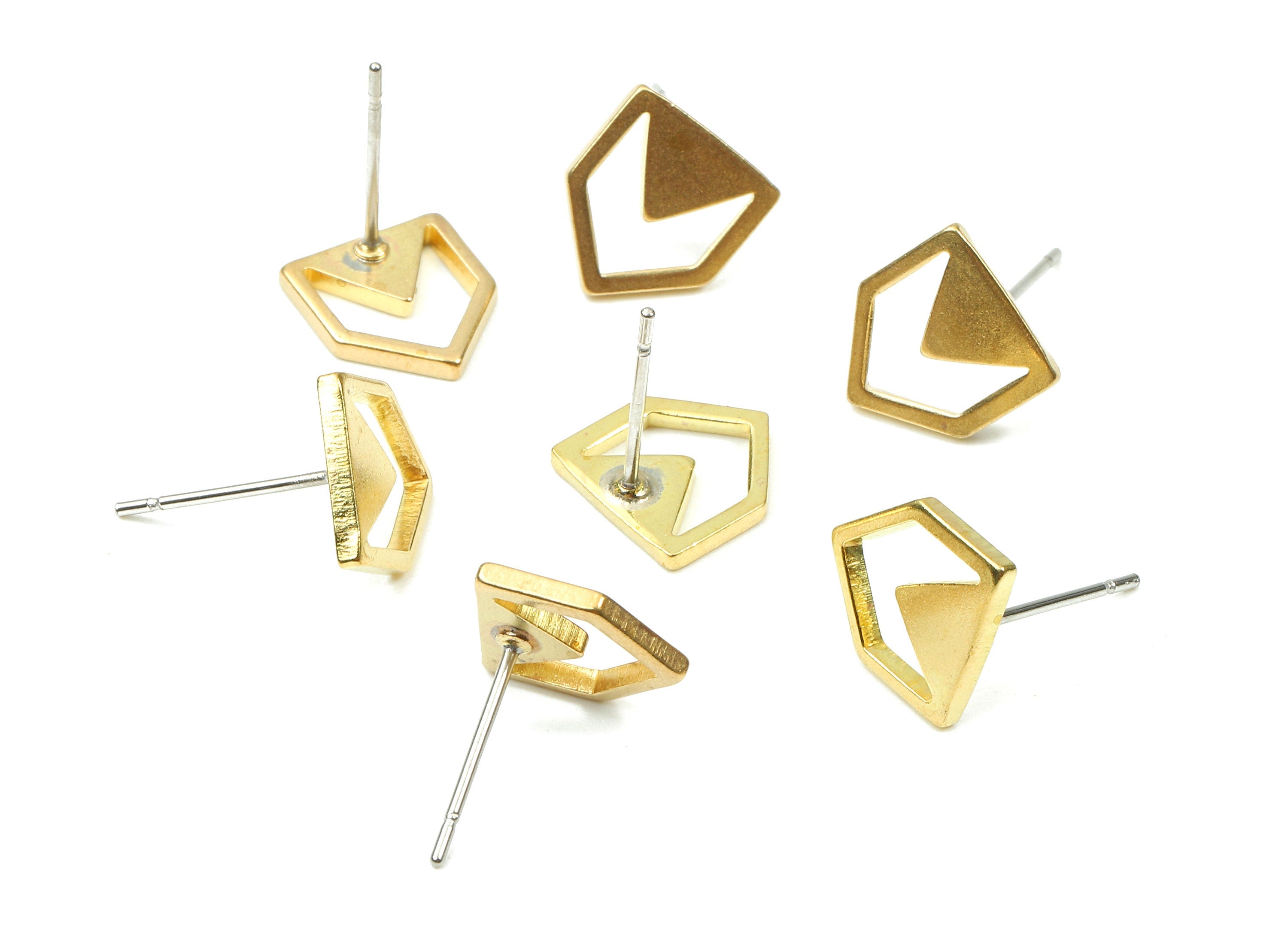 Brass Pentagon Earring Post - Raw Brass Pentagon Earring Stud - Earring Findings - Jewellery Supplies - 10.06x9.15x1.26mm - PP2875 - DOMEDBAZAAR