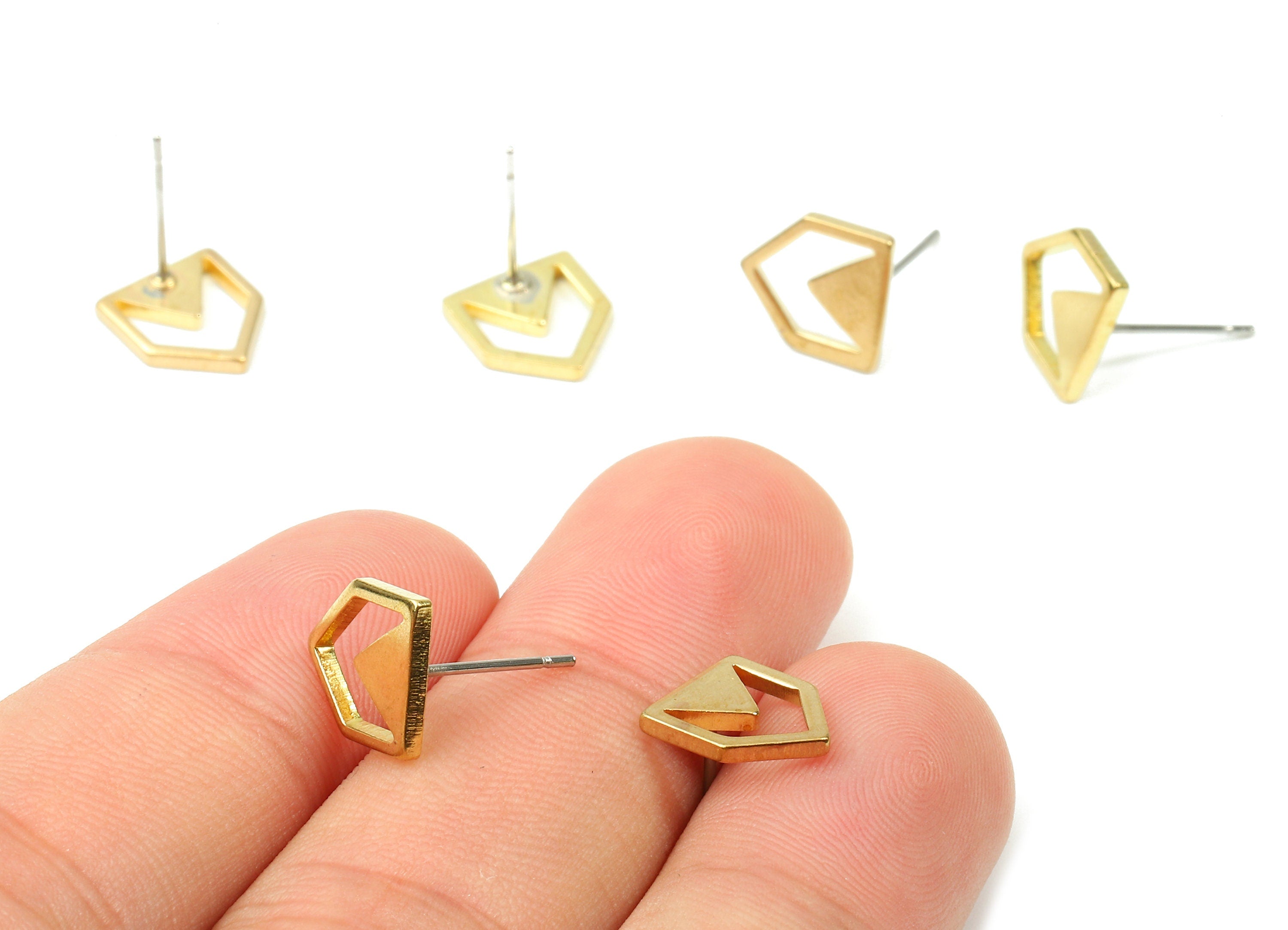 Brass Pentagon Earring Post - Raw Brass Pentagon Earring Stud - Earring Findings - Jewellery Supplies - 10.06x9.15x1.26mm - PP2875 - DOMEDBAZAAR