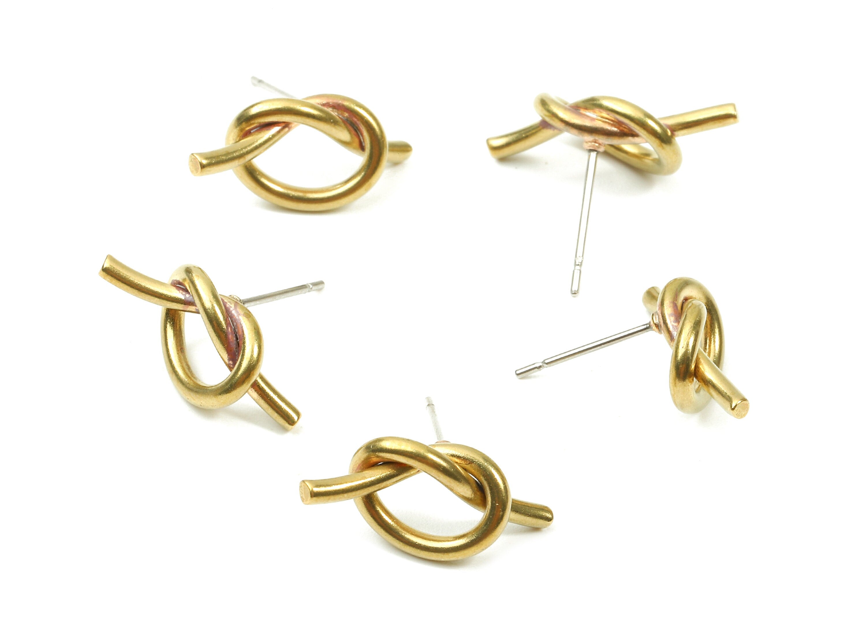 Brass Knot Earring Post - Raw Brass Knot Earring Stud - Earring Findings - Jewelry Supplies - 18.01x8.17x2.25mm - PP2881 - DOMEDBAZAAR