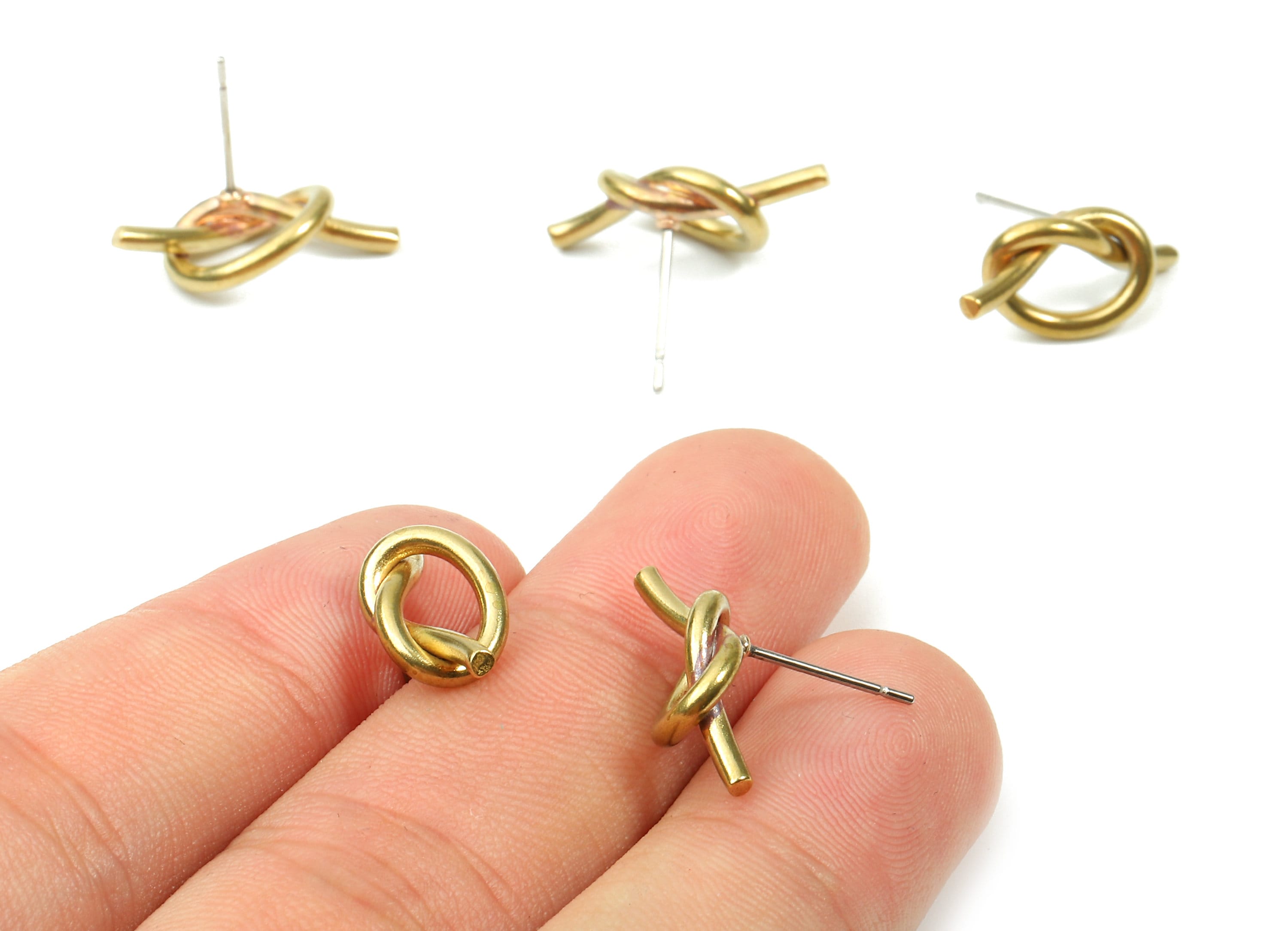 Brass Knot Earring Post - Raw Brass Knot Earring Stud - Earring Findings - Jewelry Supplies - 18.01x8.17x2.25mm - PP2881 - DOMEDBAZAAR